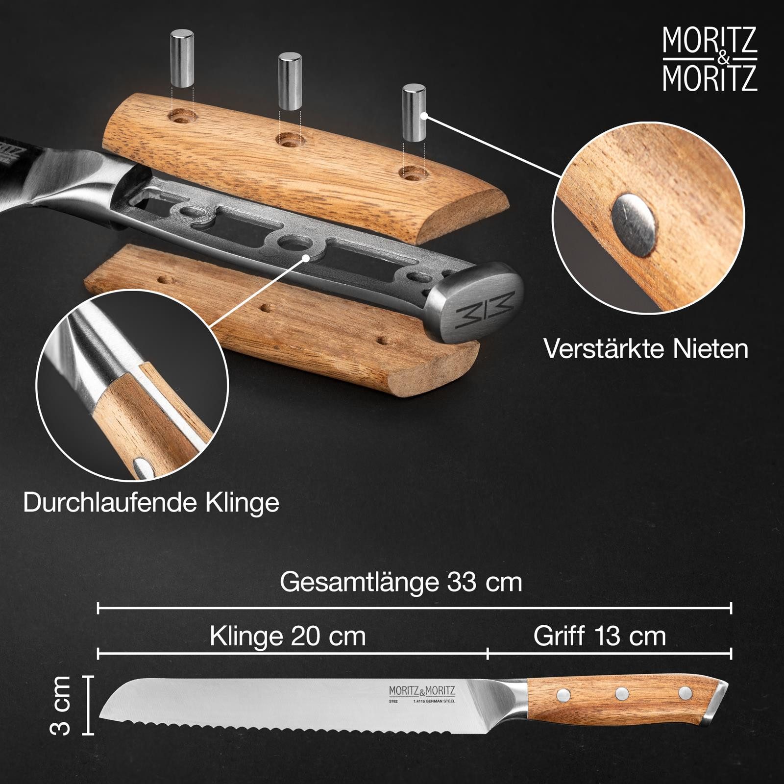 Moritz & Moritz Brotmesser Brotmesser 20cm Klinge, ergonomischer Griff