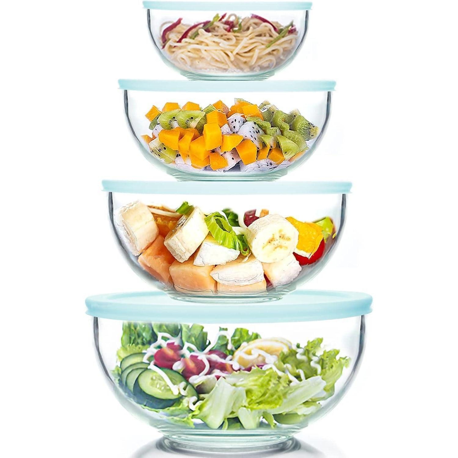 LuxusKollektion Rührschüssel Glasschüssel mit Deckel Set 4-teilig 3,5L 2,0L 1,0L 0,5L