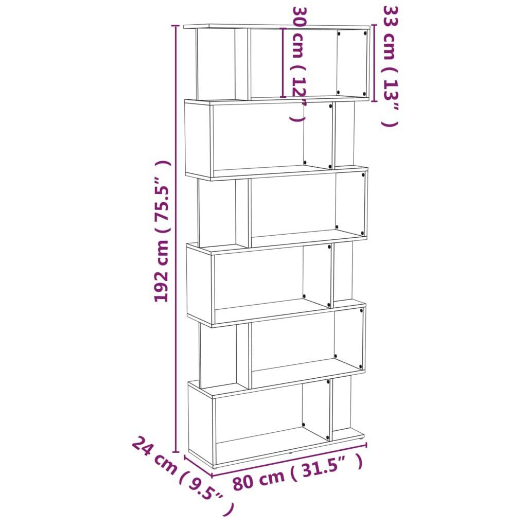 Eiche 1-tlg. Braune Eiche vidaXL Holzwerkstoff, 80x24x192 Braun Bücherregal/Raumteiler cm Bücherregal