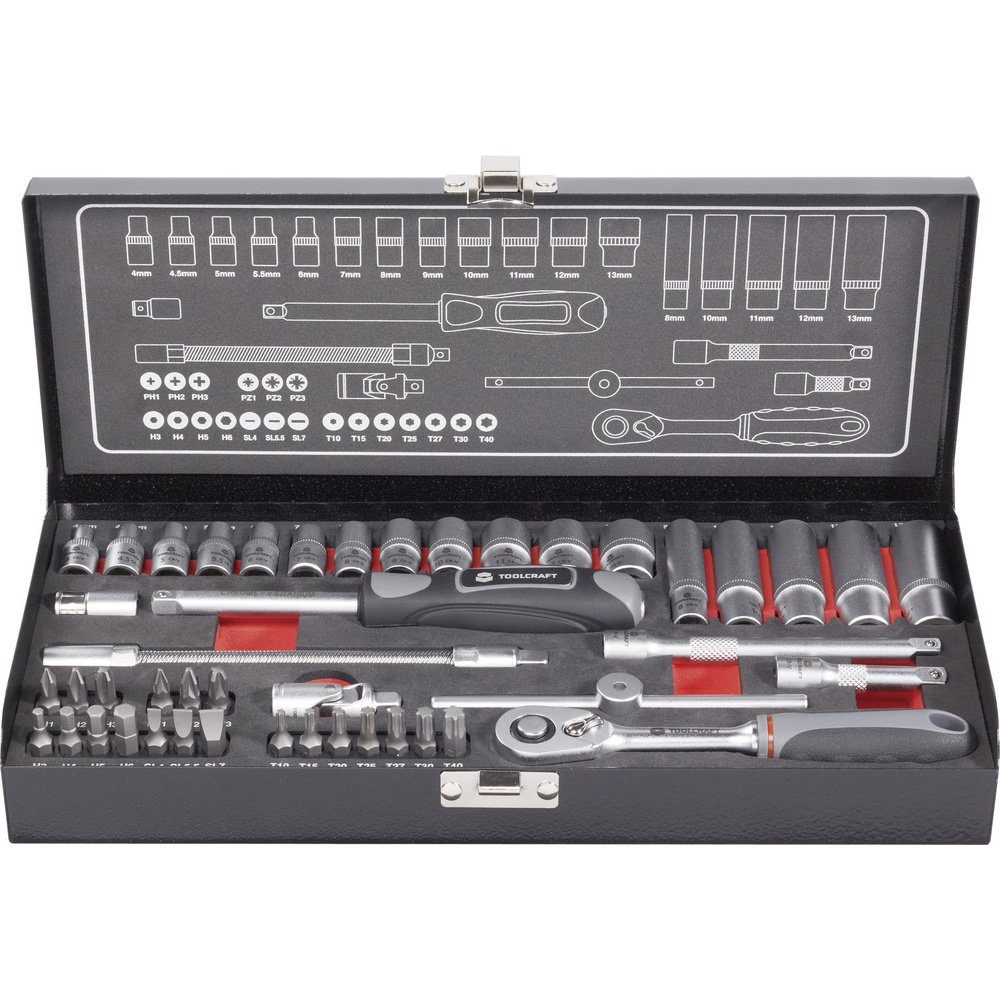 Steckschlüssel TOOLCRAFT Steckschlüsselsatz metrisch 1/4" (6.3 mm) 45teilig 826386