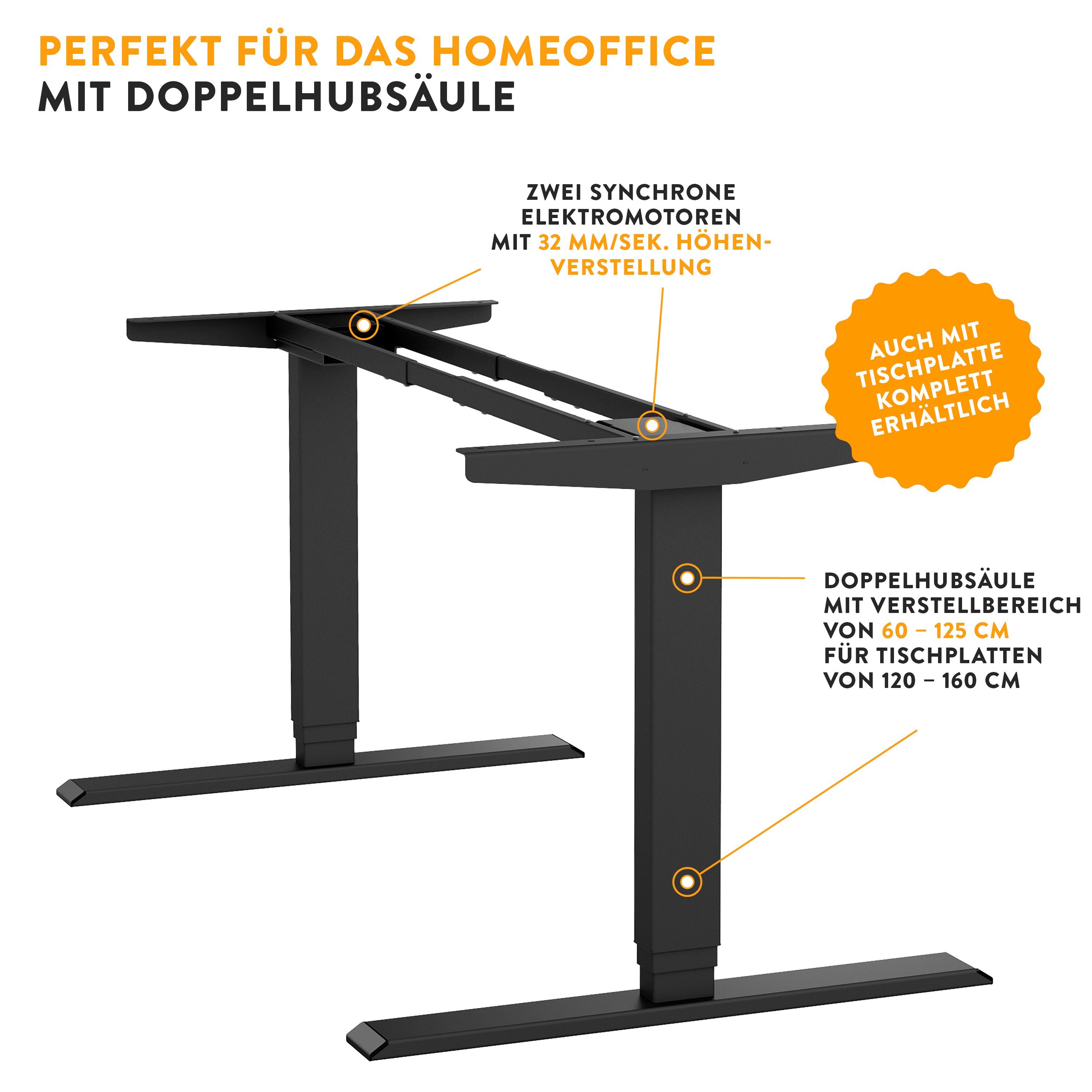 boho office® Schreibtisch Homedesk (Tischgestell), elektrisch stufenlos höhenverstellbar in Schwarz mit 3 Speicherplätzen