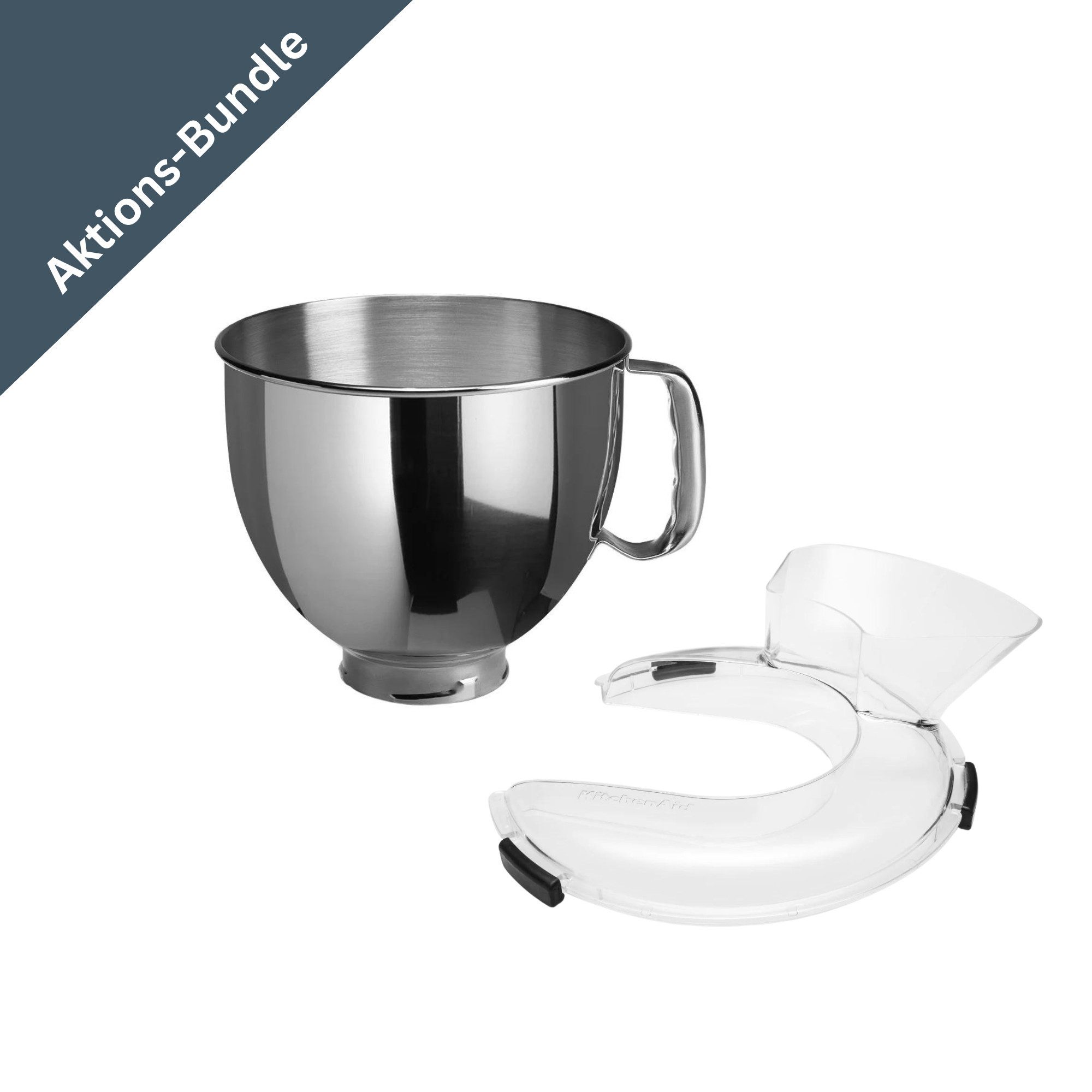 KitchenAid Küchenmaschinenschüssel KitchenAid Edelstahlschüssel 4,8 L + Easy Snap Spritzschutz Paket