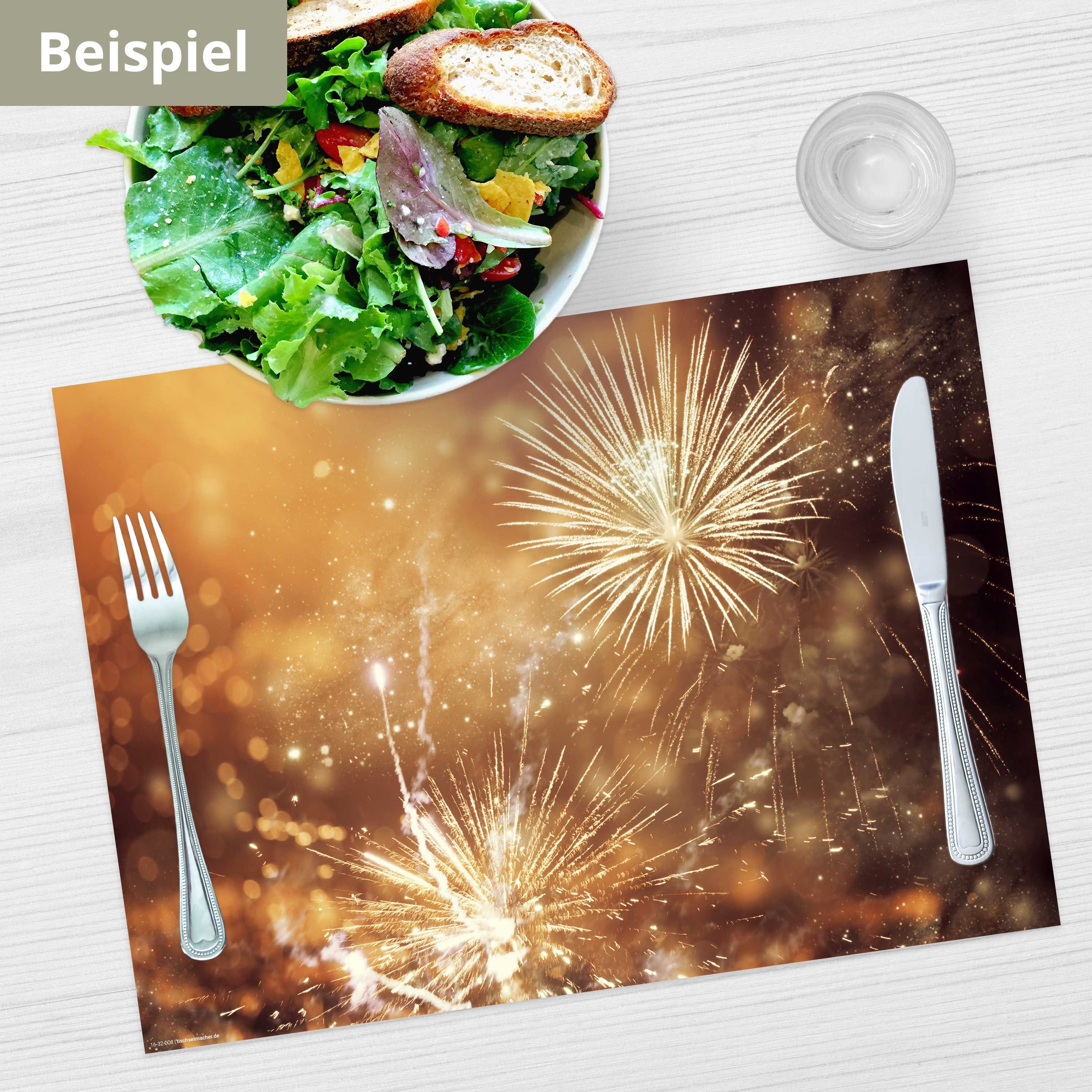 Tischsetmacher Platzset Tischsets I Platzsets - Silvesterdeko - Feuerwerk bronze, (44 x 32 cm / bronze, 12-St., aus Naturpapier in Aufbewahrungsmappe für tolles Ambiente), Tischdeko Made in Germany