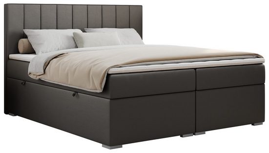 MKS MÖBEL Boxspringbett ALLY, Doppelbett mit Multipocket-Matratze, Praktisch Polsterbett 200x200 cm Kunstleder Grau