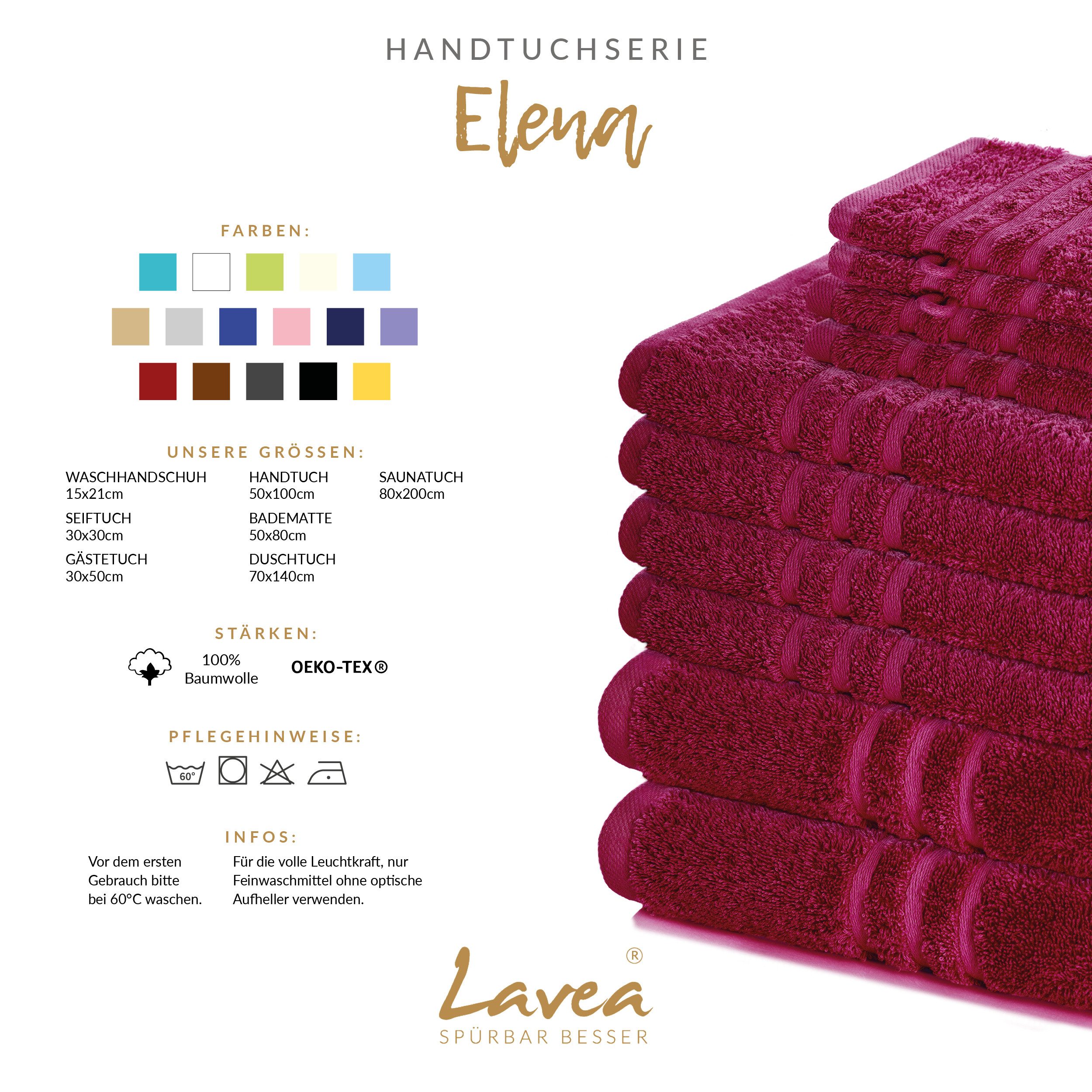 Lavea Handtuch Elena-Frottierserie 50x100 cm, 100% Baumwolle (4er Set), 500 g/m² Frottier, weich & saugstark, pflegeleicht