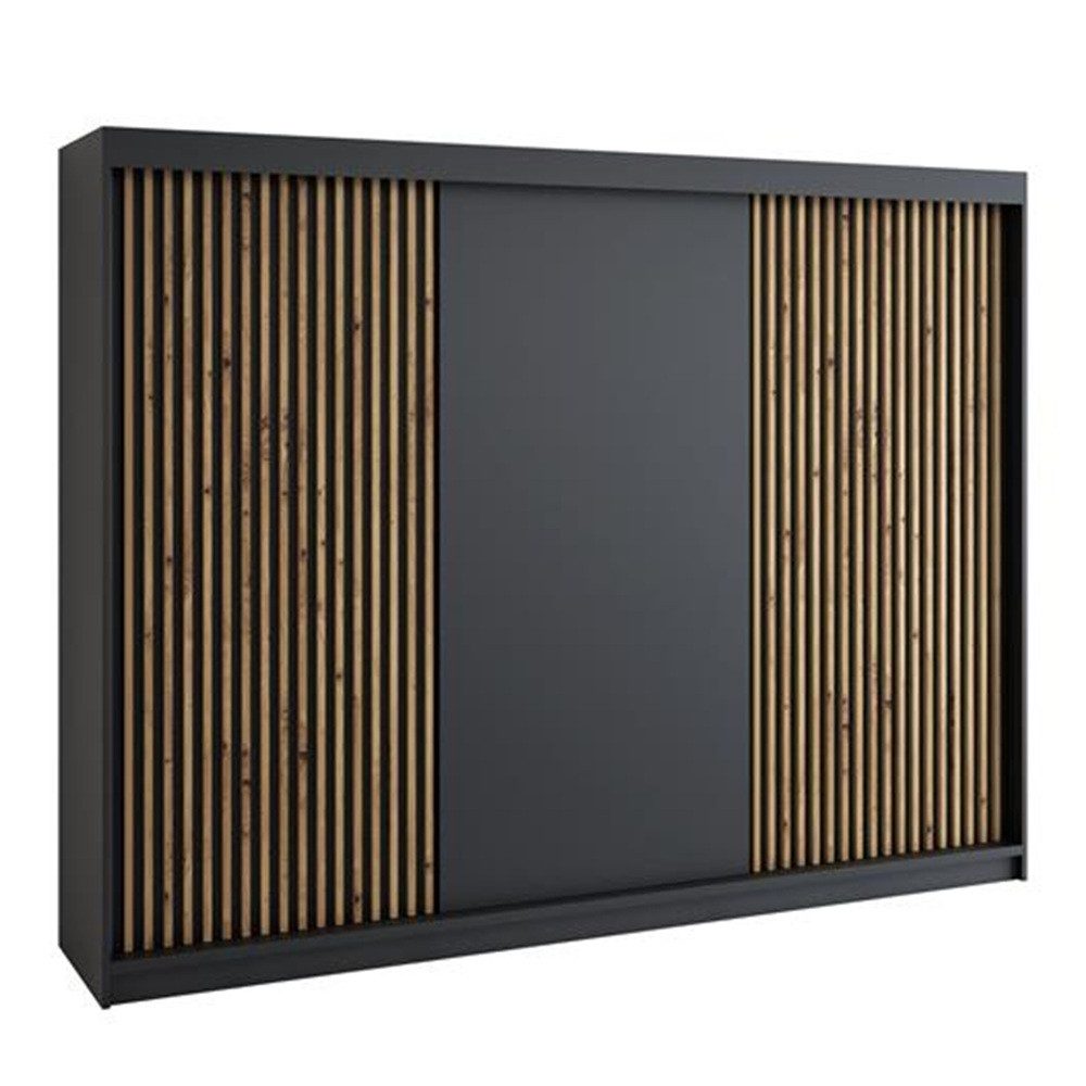 A&J MöbelLand GmbH Schiebetürenschrank IOSA 200 cm – Moderner Kleiderschrank mit 3D-Lamellen (TOP ANGEBOT! Geräumiger Schrank mit einer Breite von 200 cm ideal zur Aufbewahrung von Kleidung und Accessoires. Wählen Sie das ideale Modell für Ihr Schlafzimmer!, TOP PRODUKT)