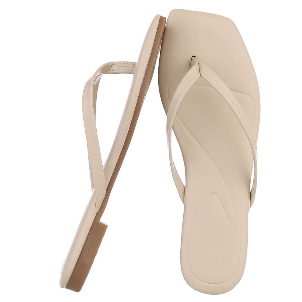 Ital-Design Minimalistische Damen Flip-Flops mit flacher Sohle Zehentrenner (91512451) Blockabsatz Zehentrenner in Beige