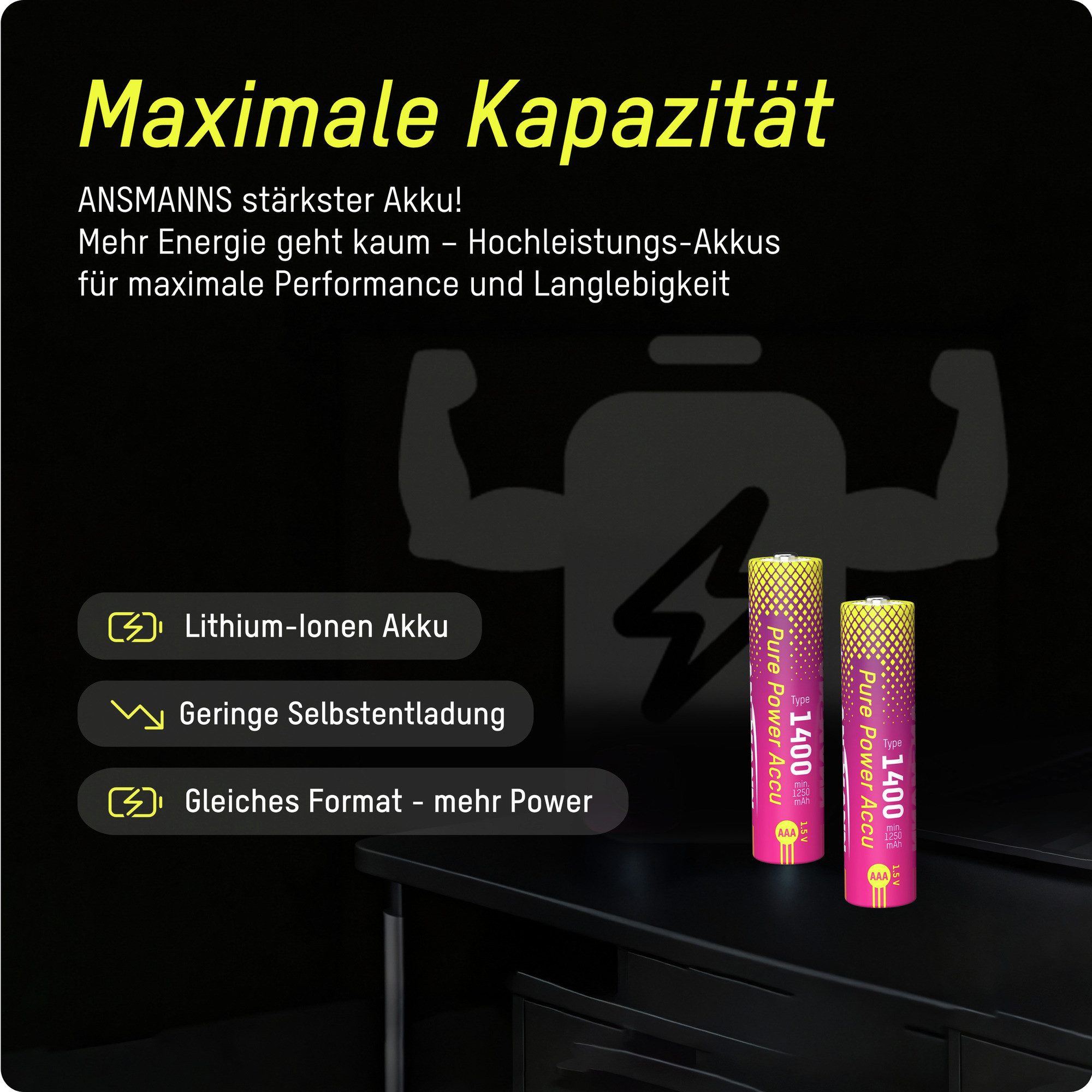 ANSMANN AG Pure Power Micro AAA 1400, hohe Kapazität und lange Laufzeit Akku 1400 mAh (1.5 V)