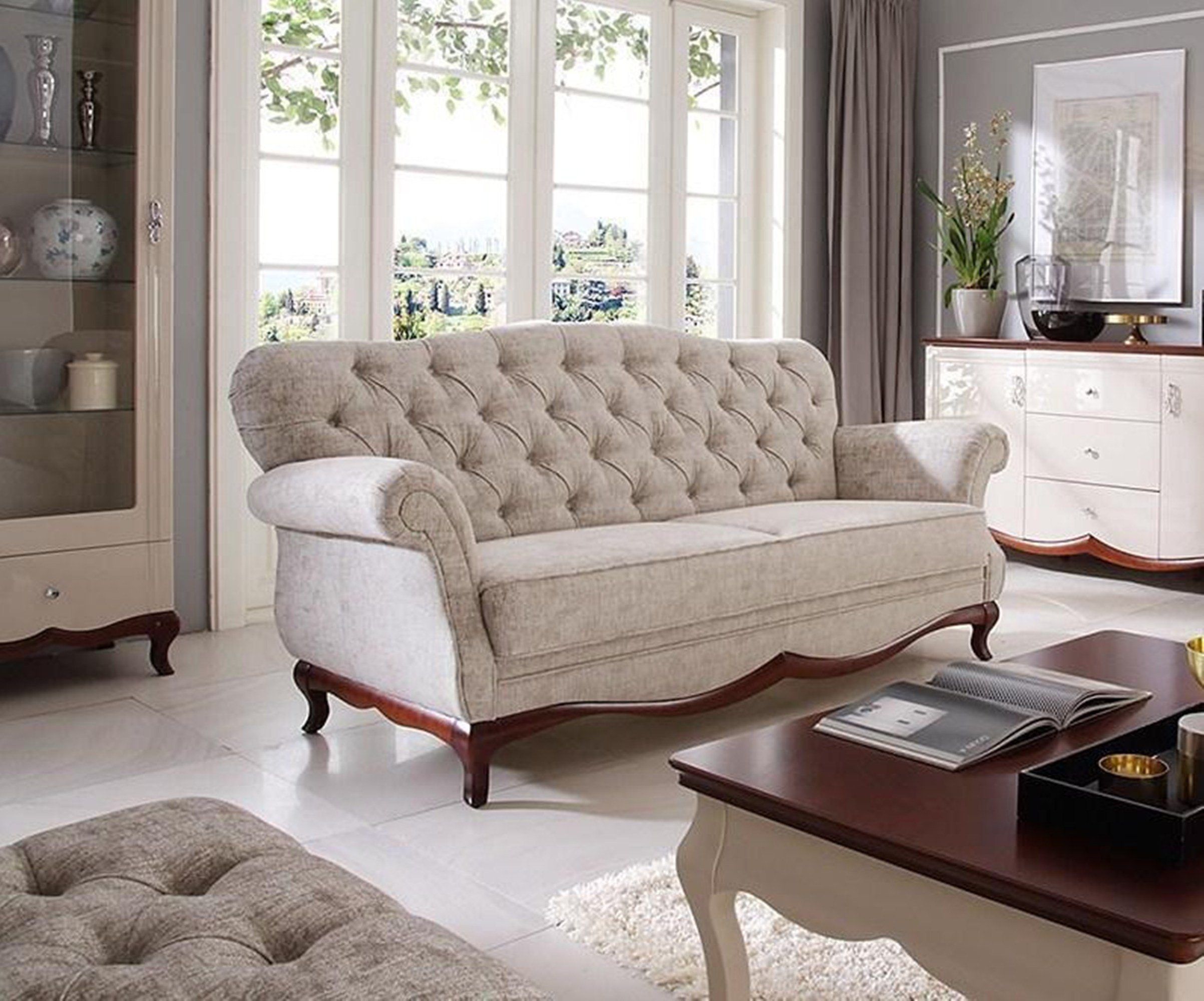JVmoebel Sofa, Chesterfield Schlafsofa Sofa mit Bettfunktion Dreisitzer Couch Textil