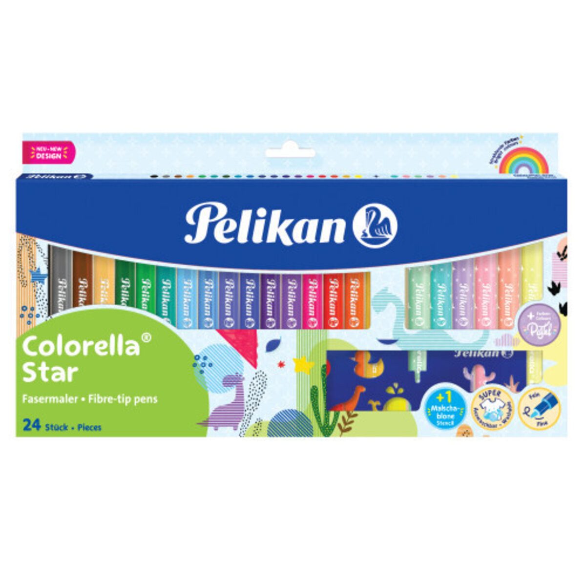 Pelikan Filzstift Fasermaler Colorella Star C 302 - 18+6 Stück sortiert + Schablone. Pac