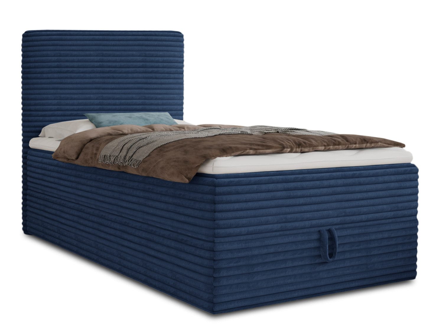Sofnet Boxbett Mollo Mini (großer Bettkasten, Bonell-Matratze und Topper), Einzelbett, Polsterbett mit Kopfteil, Boxspringbett, Cordstoff