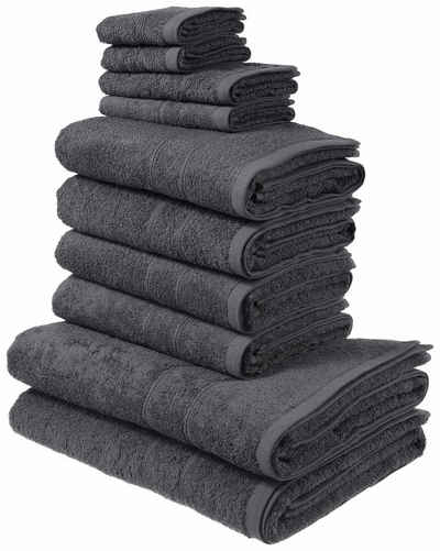 my home Handtuch Set »Inga«, Walkfrottee, (Set, 10-tlg), Handtücher mit feiner Bordüre, Handtuchset aus 100% Baumwolle