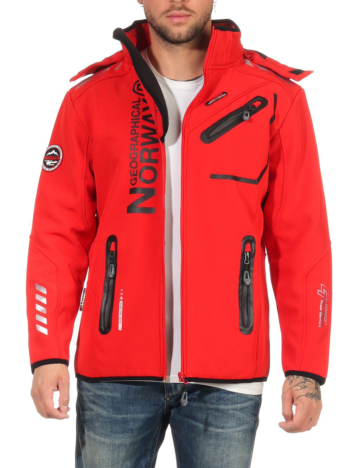 Geographical Norway Softshelljacke Herren Softshell Sport Outdoor Wander Trekking Jacke in Unifarbe, mit abnehmbarer Kapuze, mit Stehkragen