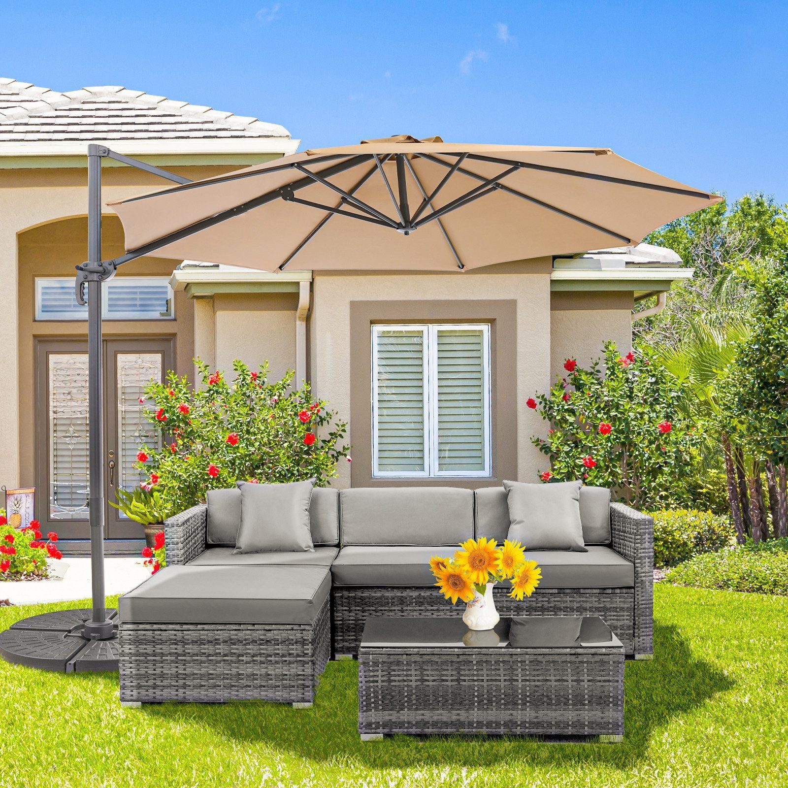 TLGREEN Gartenlounge-Set Modulare Ecklounge, 5 Teilig Lounge Gartenmöbel Set mit KissenWetterfest