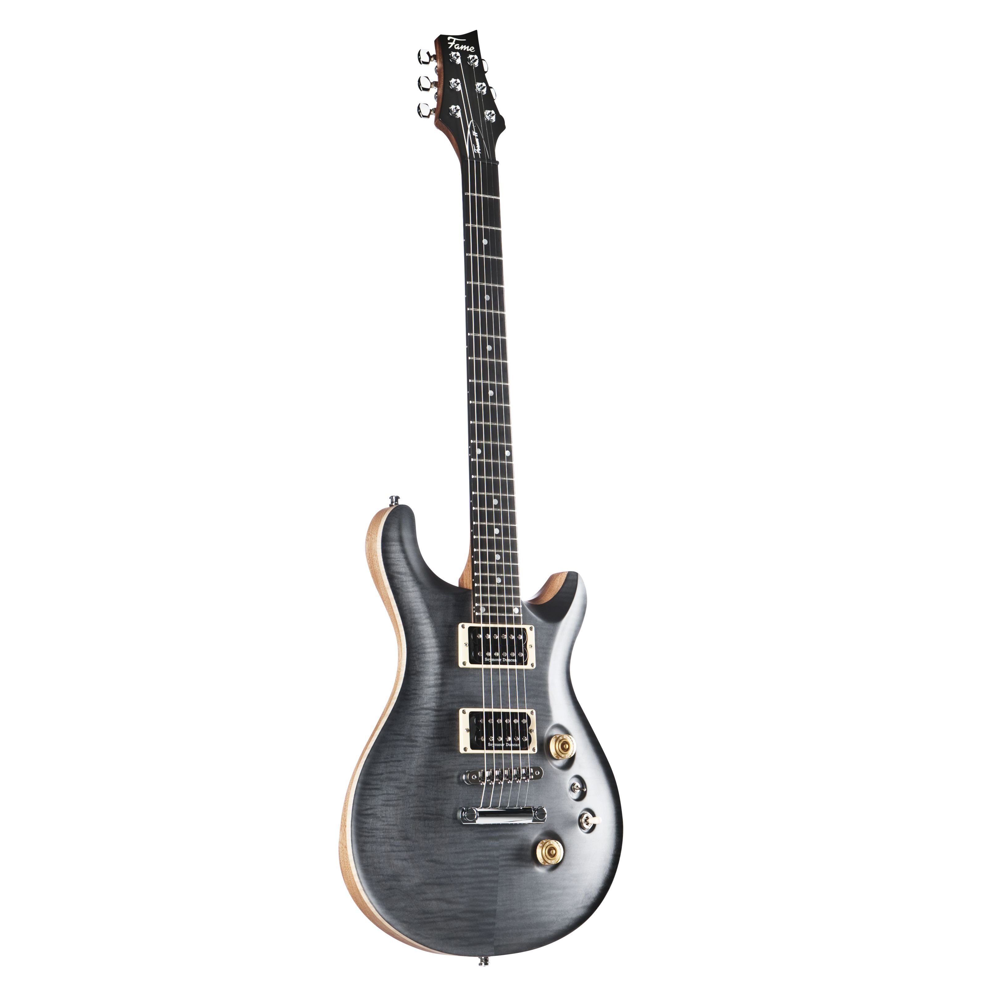 FAME E-Gitarre, Forum IV Modern Serie E-Gitarre elektrische Gitarre mit Humbucker Tonabnehmer Electric Guitar mit schwarzer Riegelahorndecke Forum Double Cut, E-Gitarren, Fame-Modelle, E-Gitarre, Humbucker Tonabnehmer, Riegelahorndecke