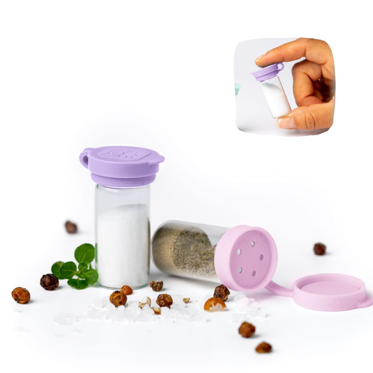 LEKKABOX Солонки Mini 5ml Солонки To Go, 2er Set - Salty kleine aus Glas mit Deckel, Aus Glas und extra klein, nur 4,4 cm – auch ideal für Zucker & Zimt!