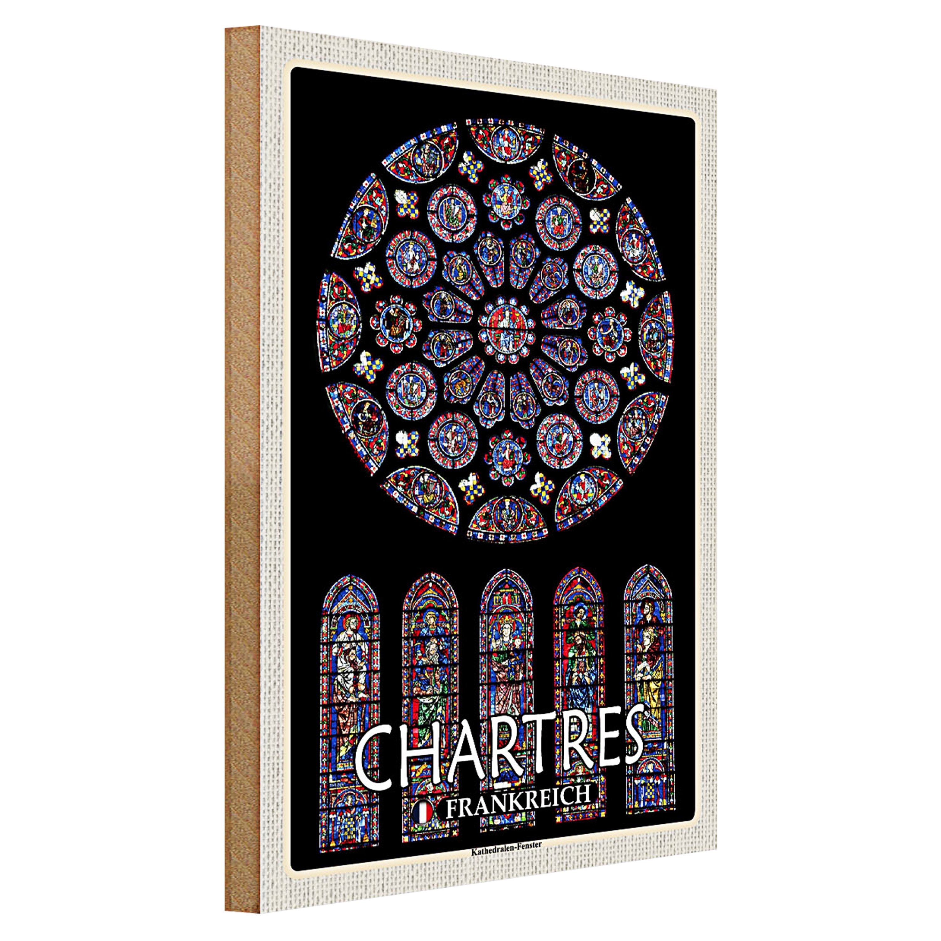 Roomando Holzbild Reise 30x40cm Chartres Frankreich Kathedralenfenster