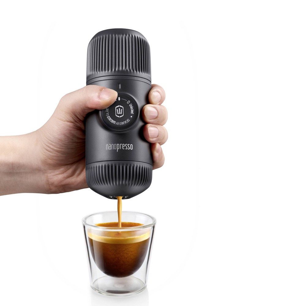 Wacaco Reisekaffeemaschine, 80l Kaffeekanne, Korbfilter, mit Tragetasche, 18 bar, Grau