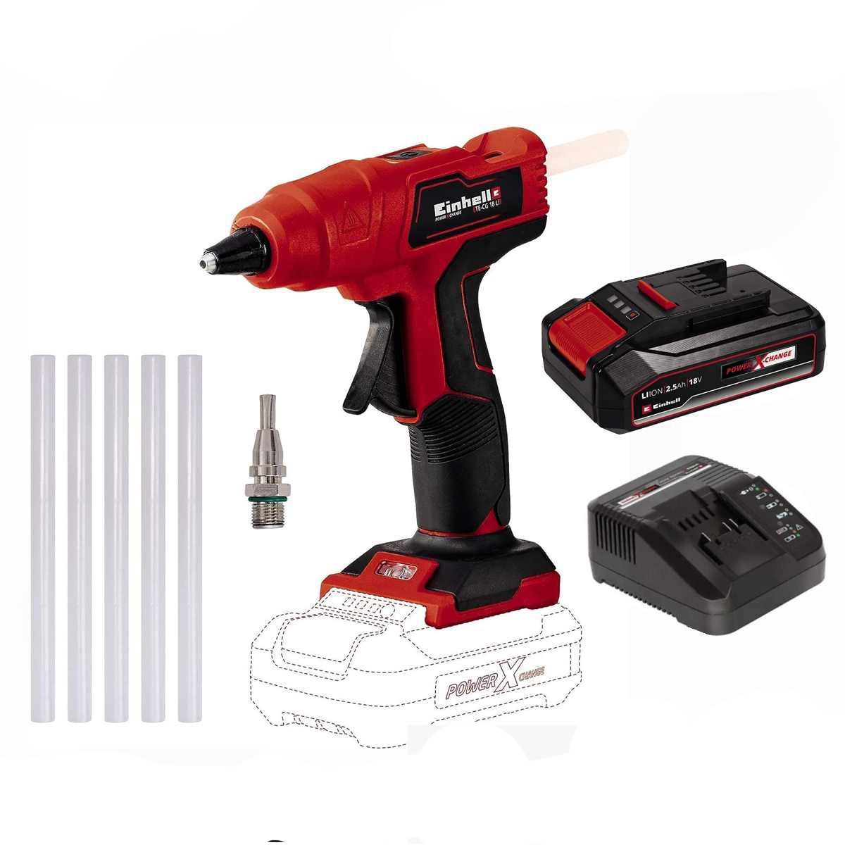 Einhell Heißklebepistole Akku-Heißklebepistole TE-CG 18 Li - mit Akku 2,5 Ah, Ladegerät