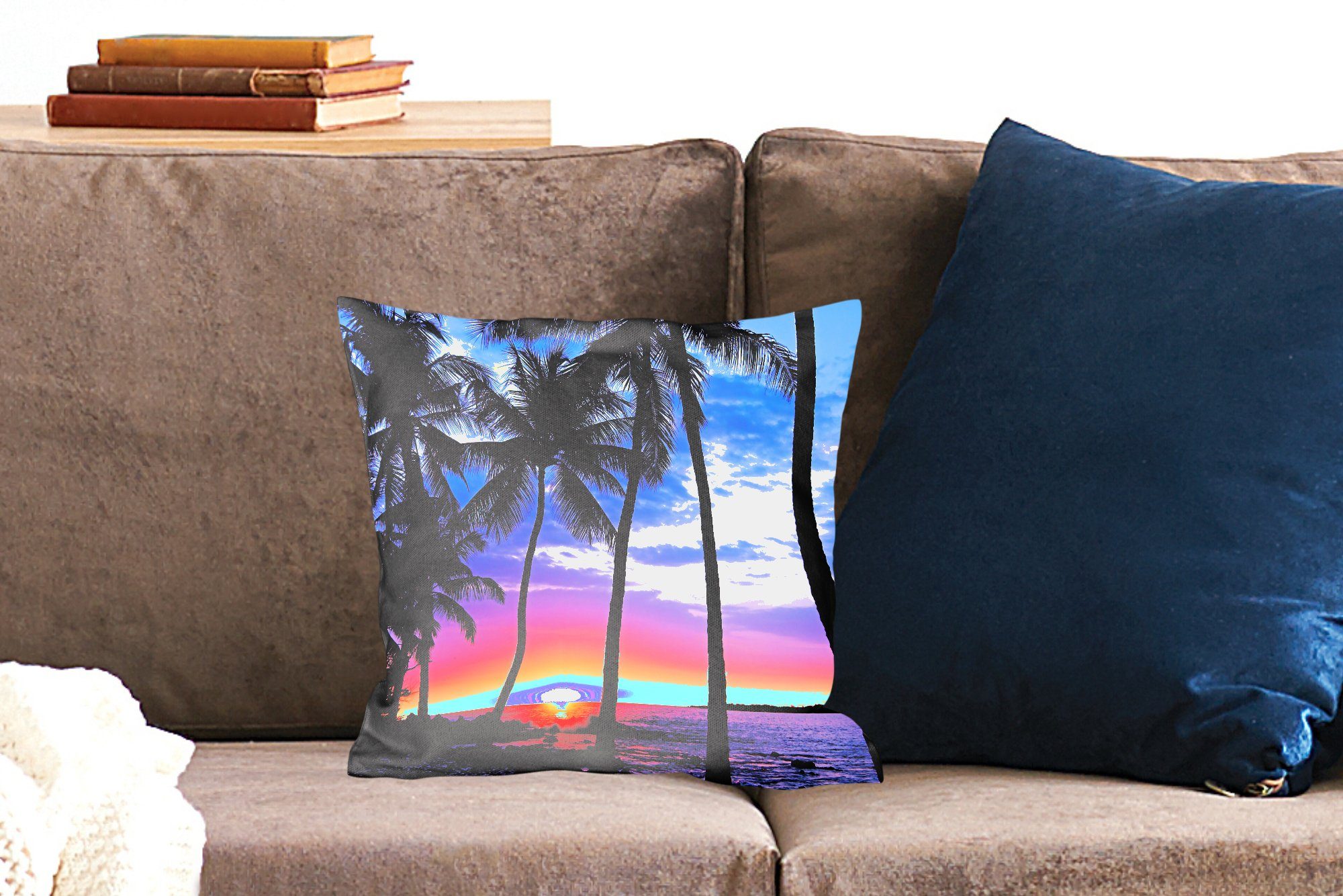 Eine MuchoWow von Hawaii, während Palmen Silhouette Füllung Sofakissen Schlafzimmer, mit Zierkissen Deko, Dekokissen Sonnenuntergangs auf Wohzimmer, für eines