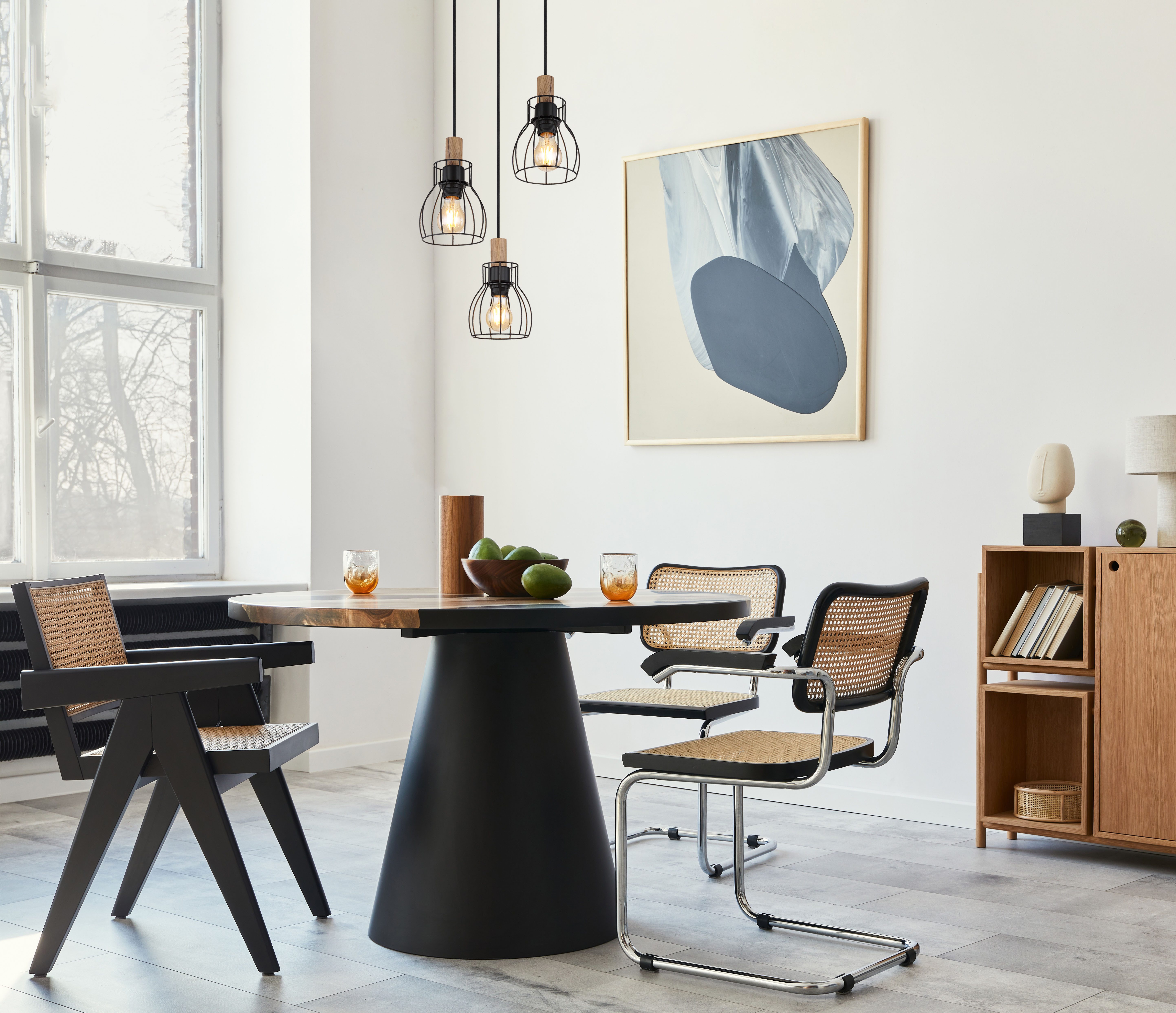 GLOBO LIGHTING Hängeleuchte MINA, ohne Leuchtmittel, Hängeleuchte Schwarz/Holz, Aluminiumstäbe, höhenverstellbar, E27