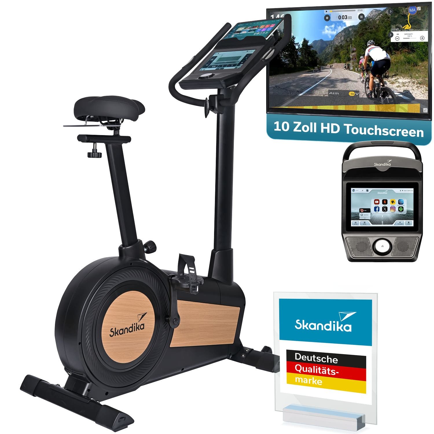 Skandika Ergometer Cykling P15 Touchscreen, Heimtrainer Fahrrad mit LCD Touch Display, vorinstallierte Apps, 28 Programme, Magnetbremse, 32 Stufen, bis 150kg