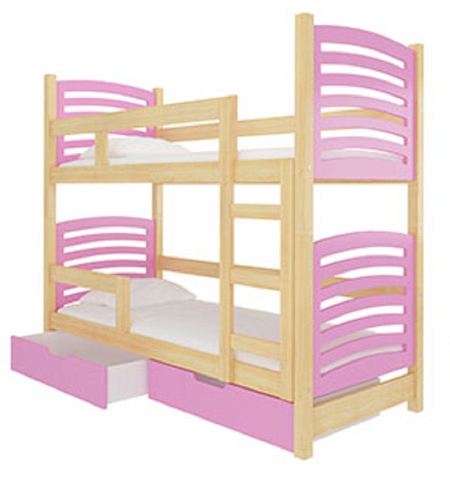 Feldmann-Wohnen Hochbett OSUNA (Etagenbett rosa Farbe Kiefer Natur / mit 2 Absetzungen: Schlafgelegenheiten) wählbar