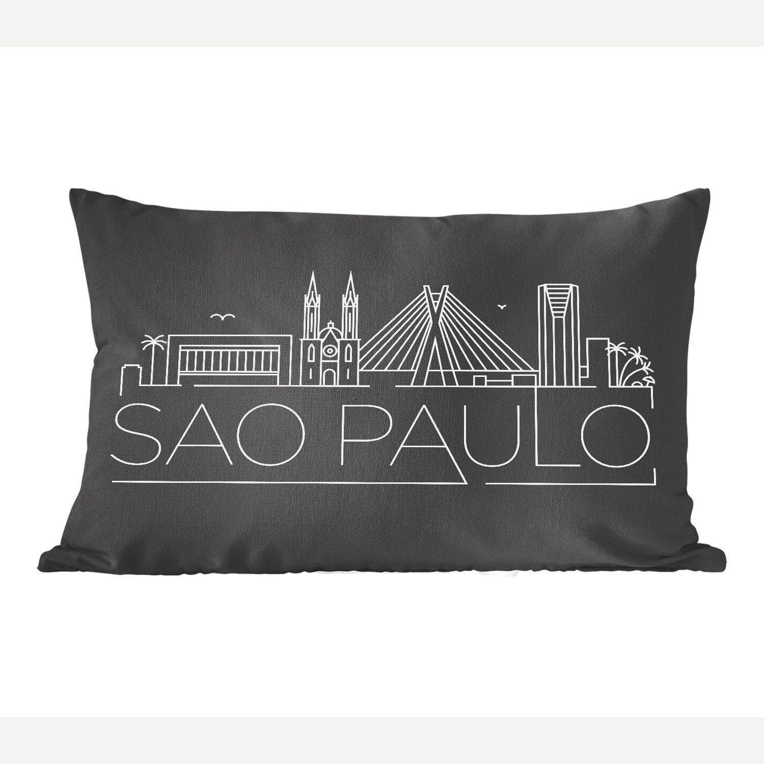 MuchoWow Dekokissen Stadtbild "Sao Paulo" auf schwarzem Hintergrund, Wohzimmer Dekoration, Zierkissen, Dekokissen mit Füllung, Schlafzimmer