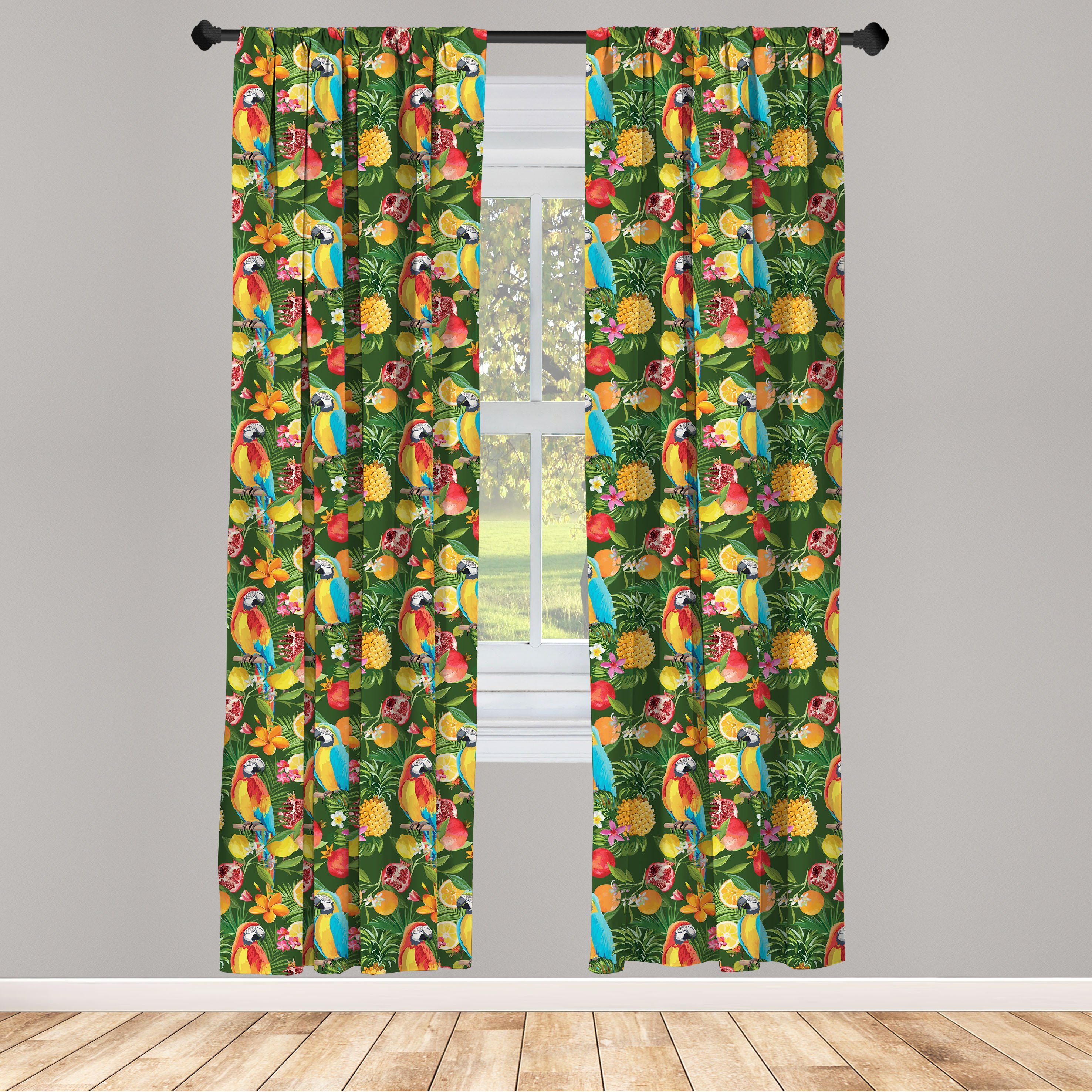 Gardine Vorhang für Wohnzimmer Schlafzimmer Dekor, Abakuhaus, Microfaser, Tropisch Papageien und Granatapfel