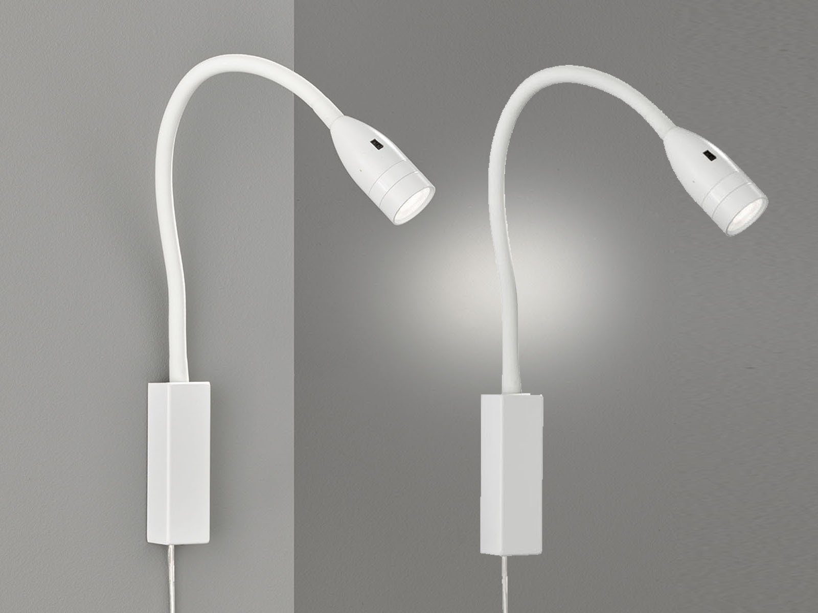 FISCHER & HONSEL LED Leselampe mit Stecker, Gestensteuerung, Breite 4cm, LED fest integriert, Warmweiß, 2er SET Bett-Leuchten Wand-Montage, Schwanenhals-Lampen dimmbar, Weiß