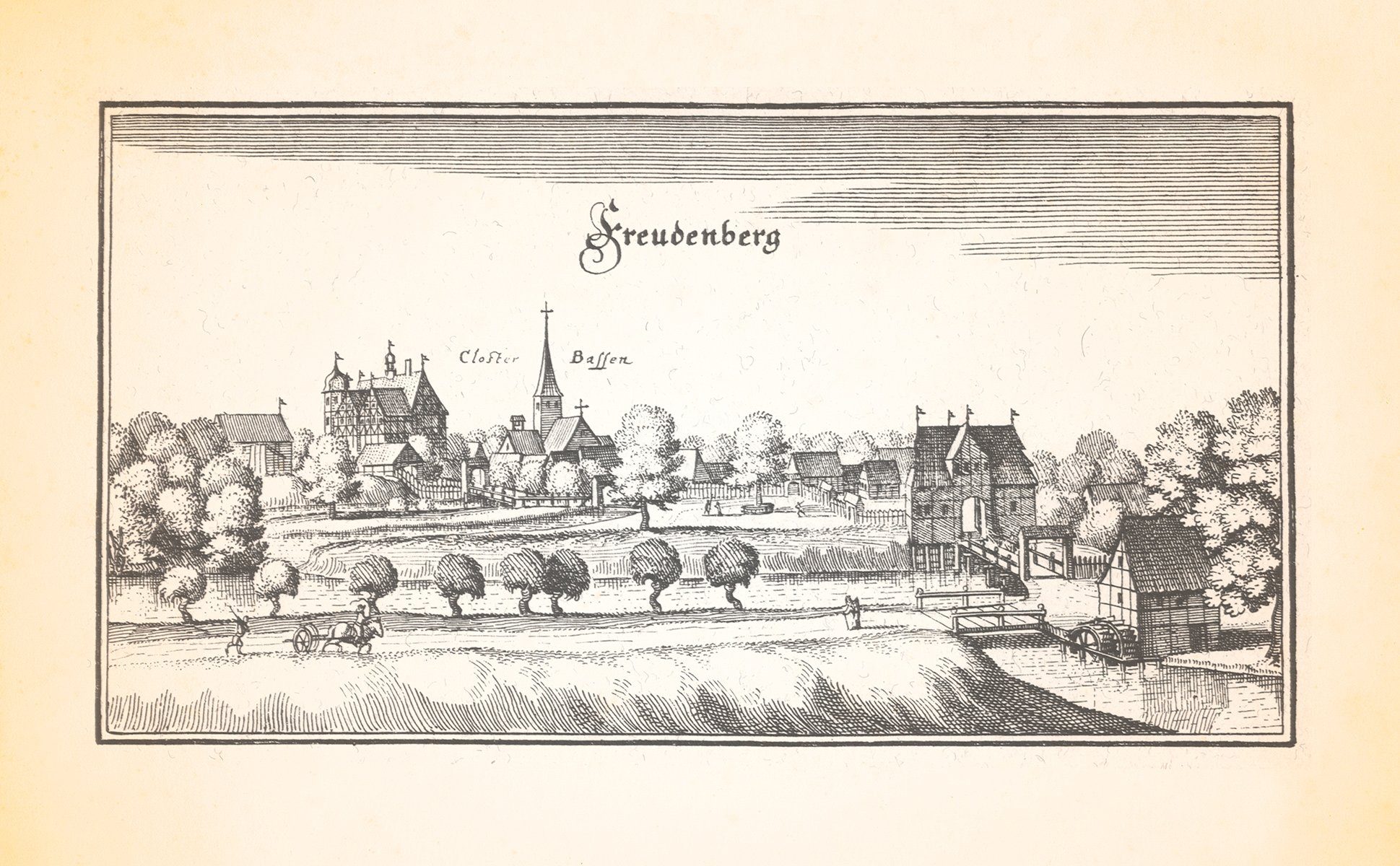 Kunstdruck Freudenberg Amtssitz Burg Wassermühle Kloster Bassen Kupferstich Meria