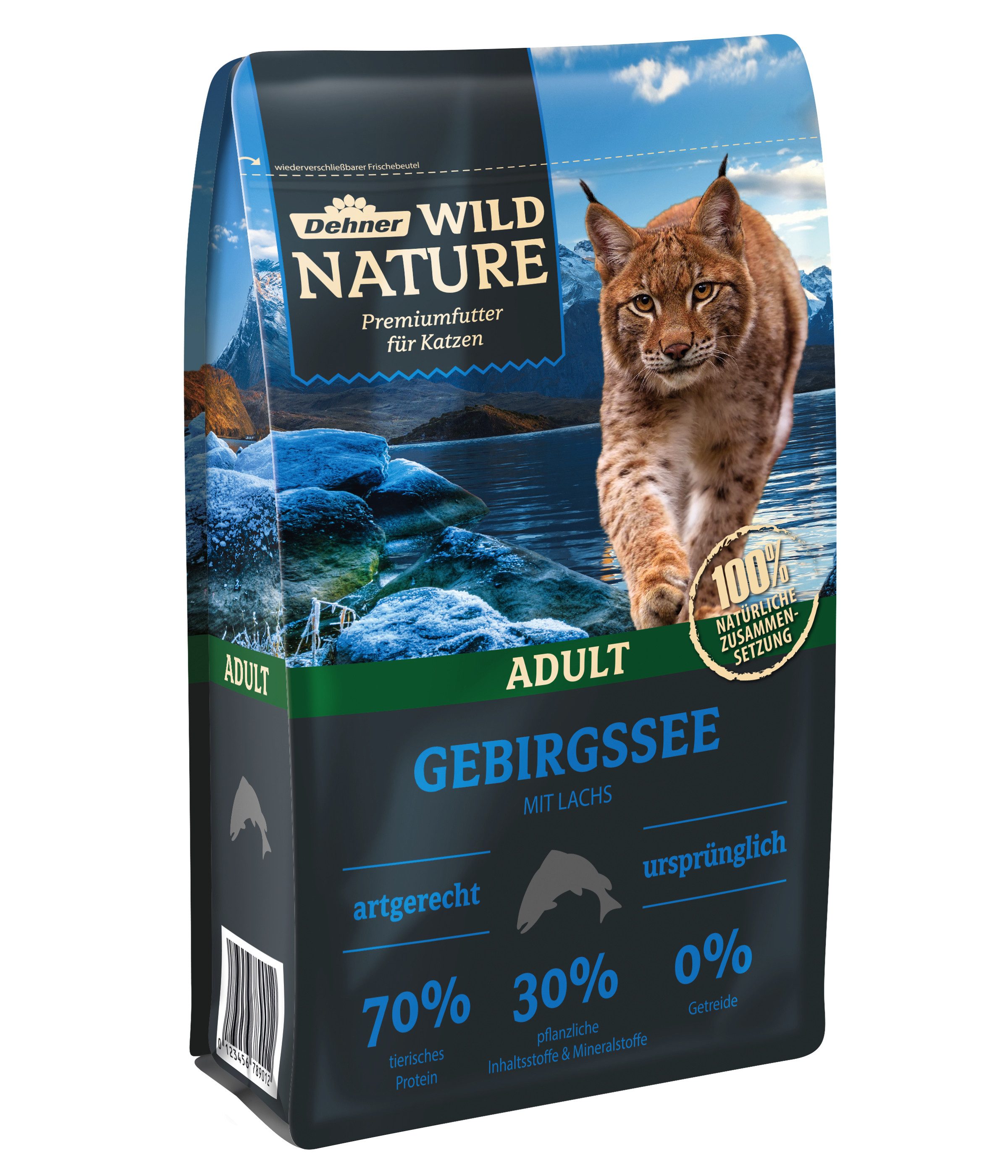 Dehner Wild Nature Gebirgssee Adult Lachs, 1.5 kg, glutenfrei Lachs, Trockenfutter für: Katze, Trockenfutter für ausgewachsene Katzen