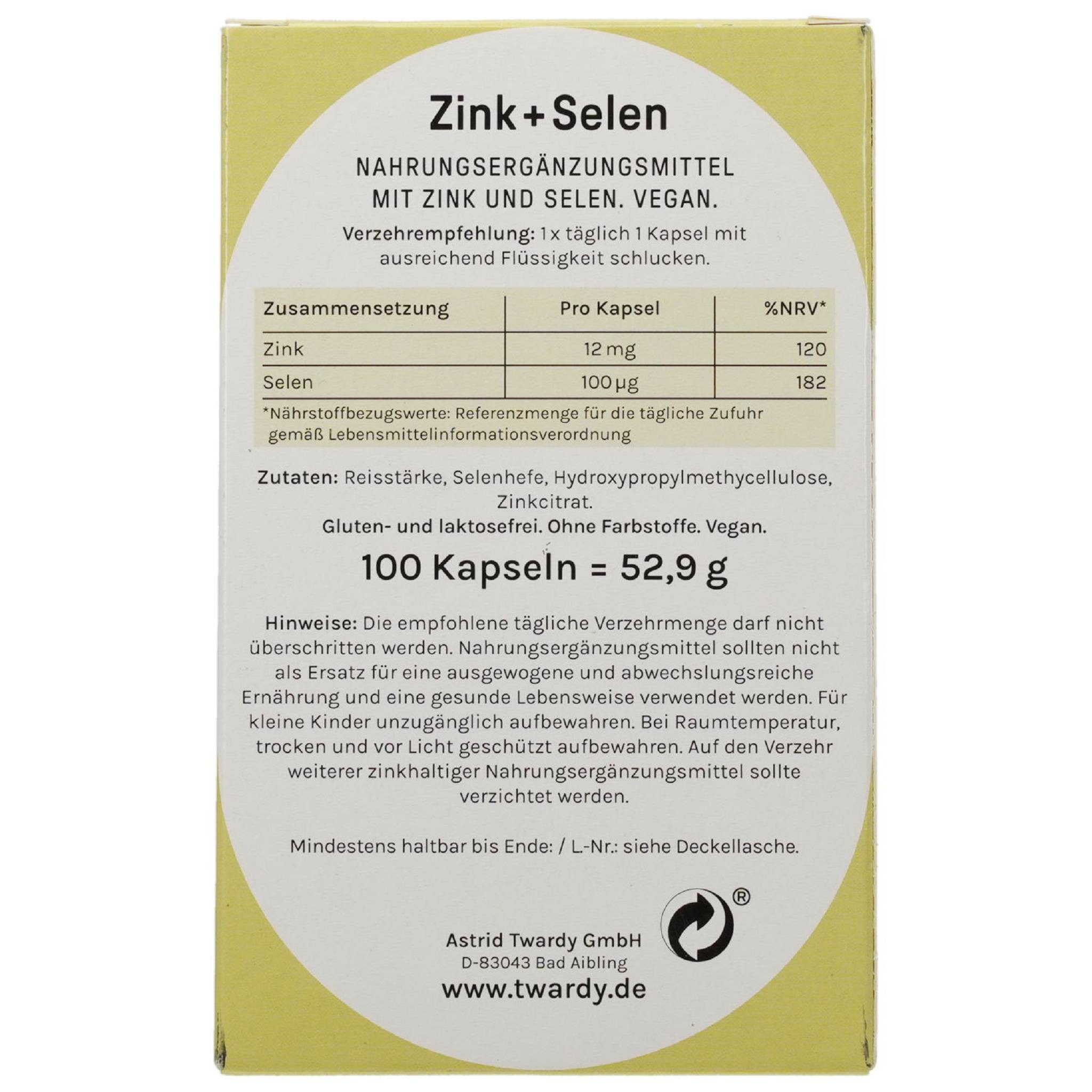 Astrid Twardy GmbH ZINK+SELEN Kapseln vegan Kapseln