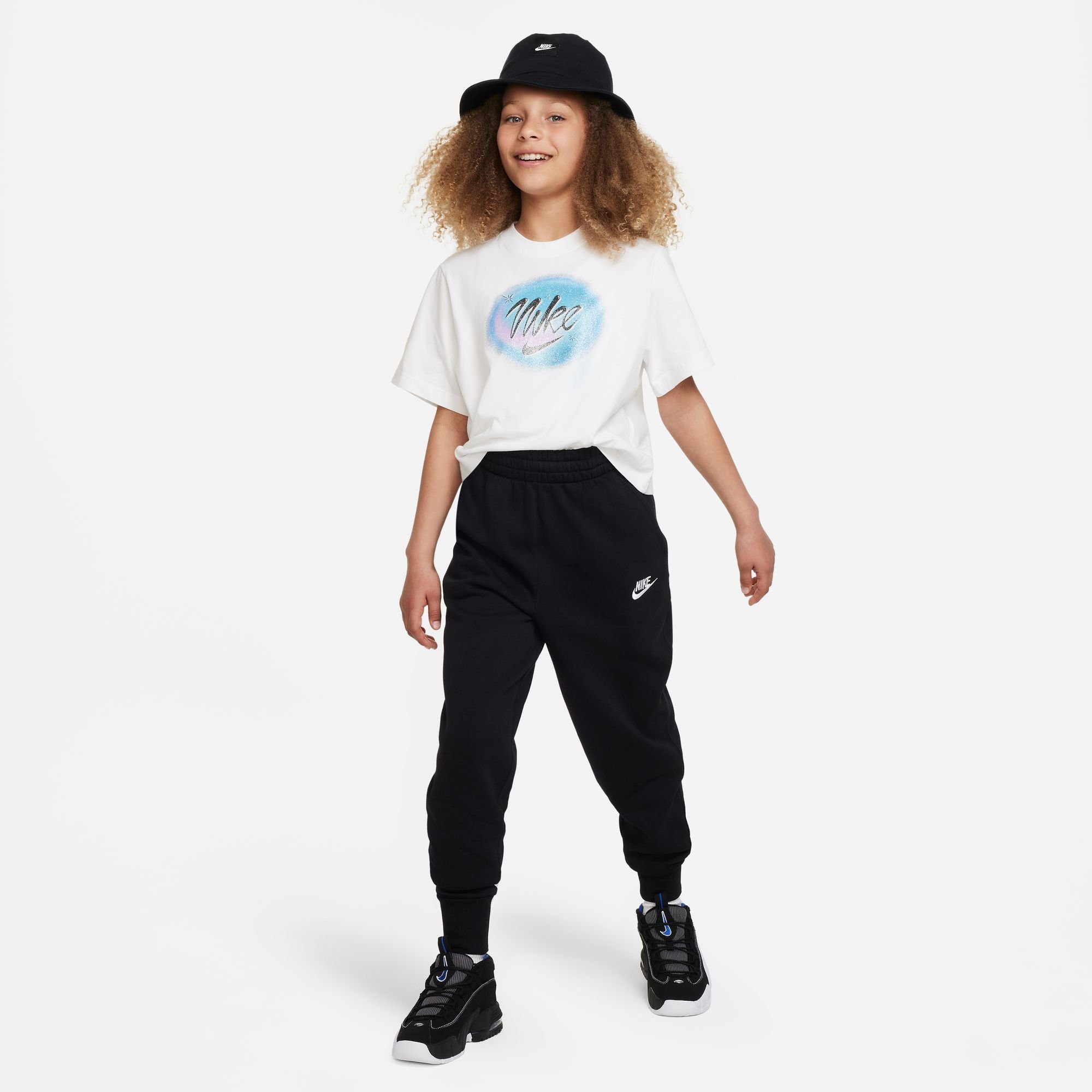 FLEECE Nike BIG BLACK/BLACK/WHITE Jogginghose KIDS' FITTED (GIRLS) Sportswear CLUB HIGH-WAISTED PANTS