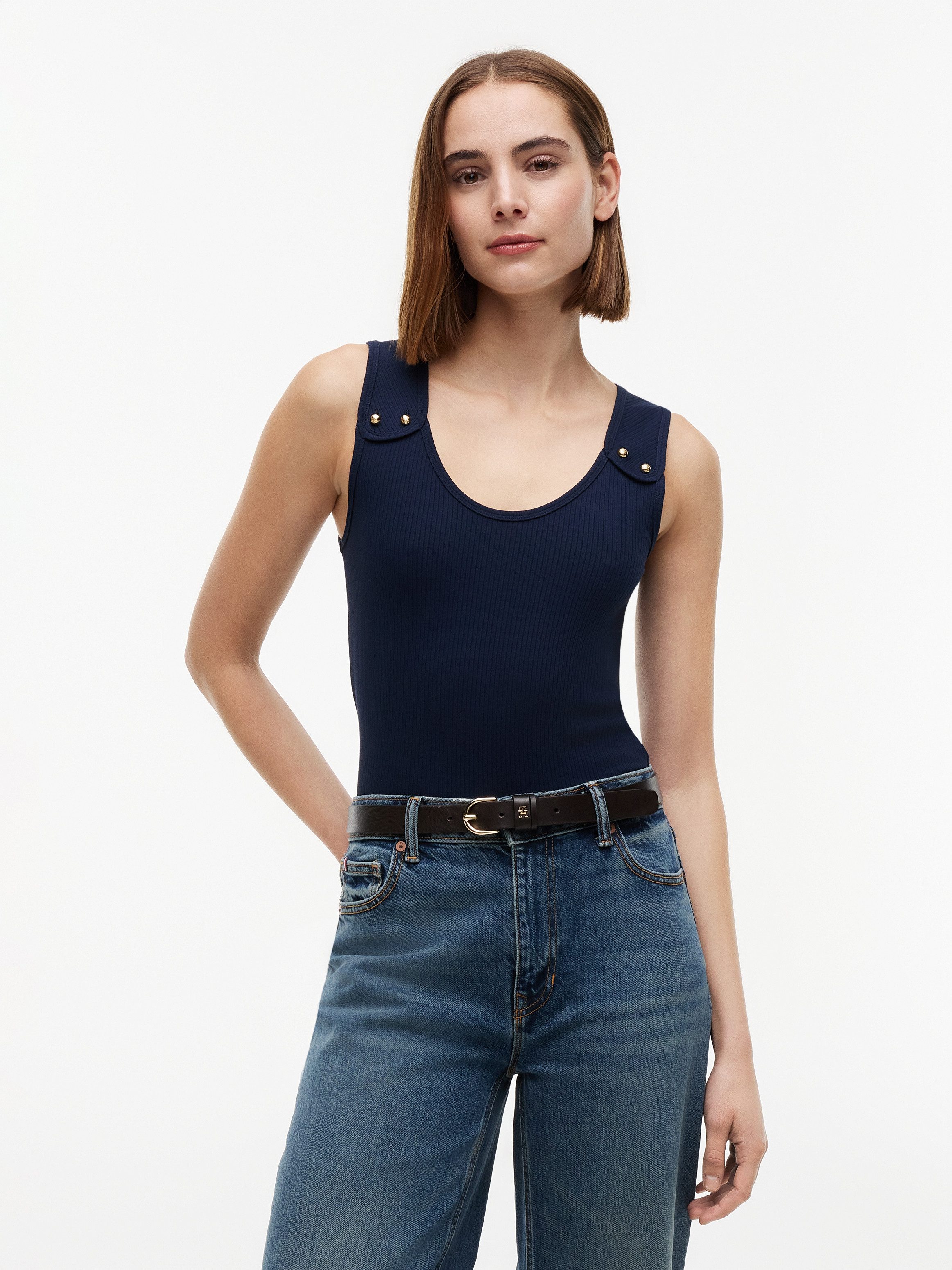 Tommy Hilfiger Tanktop GOLD BUTTON U-NK TANK Viskosemischung, goldfarbene Knöpfe