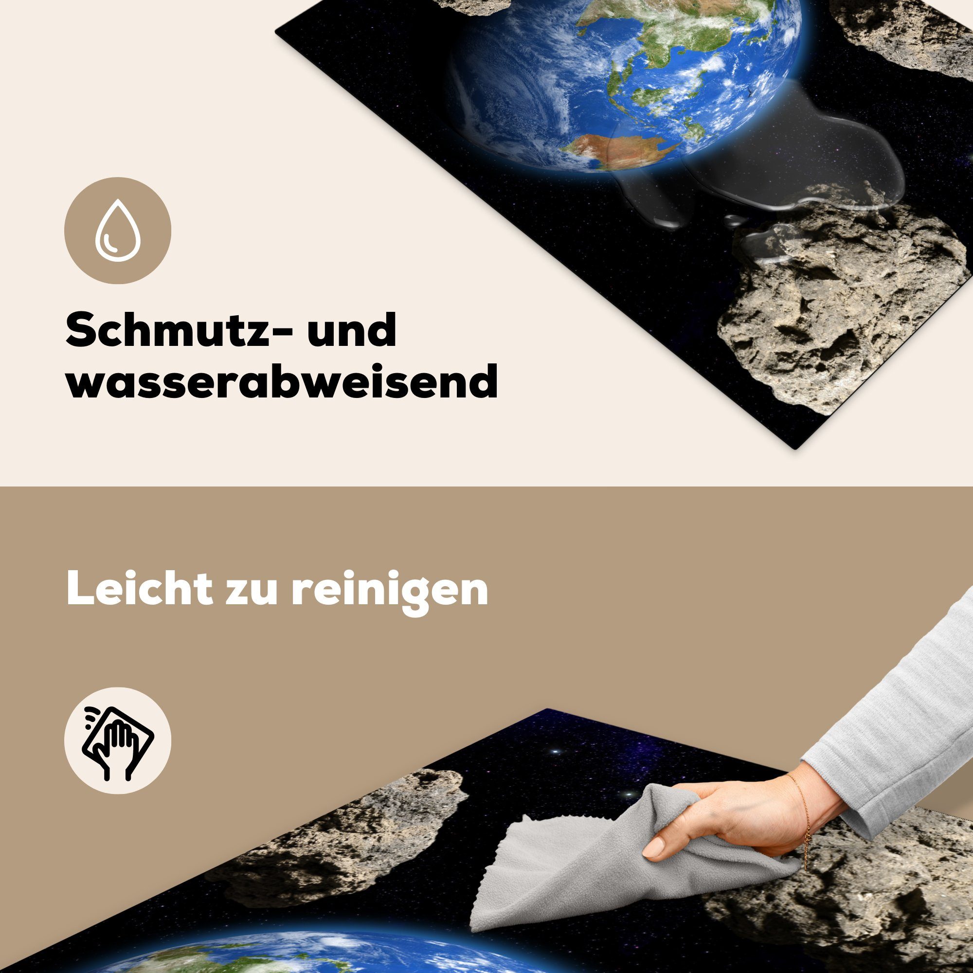 Erde die Meteoriten Herdblende-/Abdeckplatte tlg), für Die Schutz Vinyl, ist Ceranfeldabdeckung cm, umgeben, (1 81x52 von MuchoWow küche, Induktionskochfeld