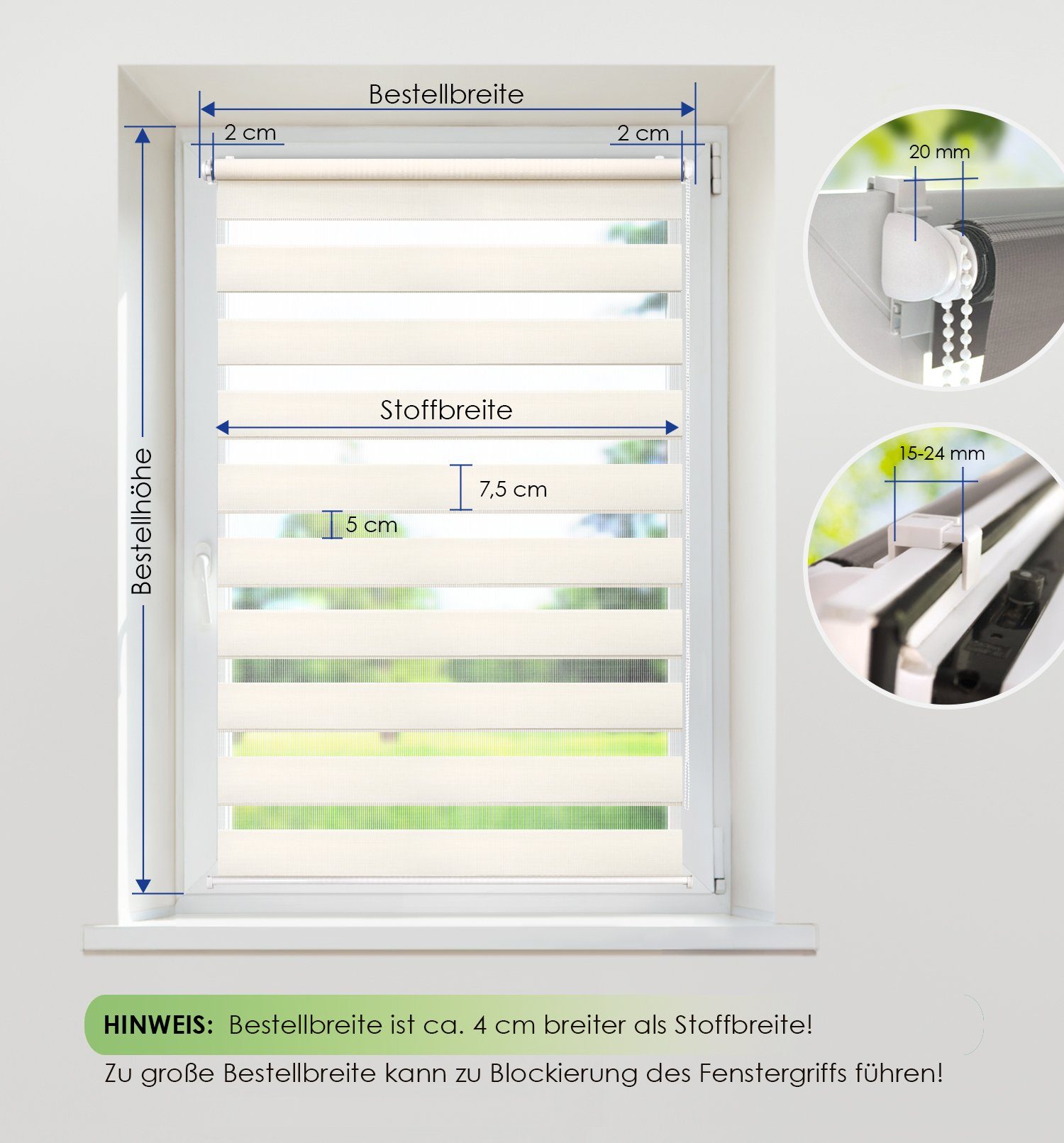 Doppelrollo Fensterrollo Duo-Rollo Klemmfix, Rikmani, Klemm- oder Schraubmontage, Moderne Optik, Klemm- oder Schraubmontage, Sicht- und Sonnenschutz – Bild 2 von 5