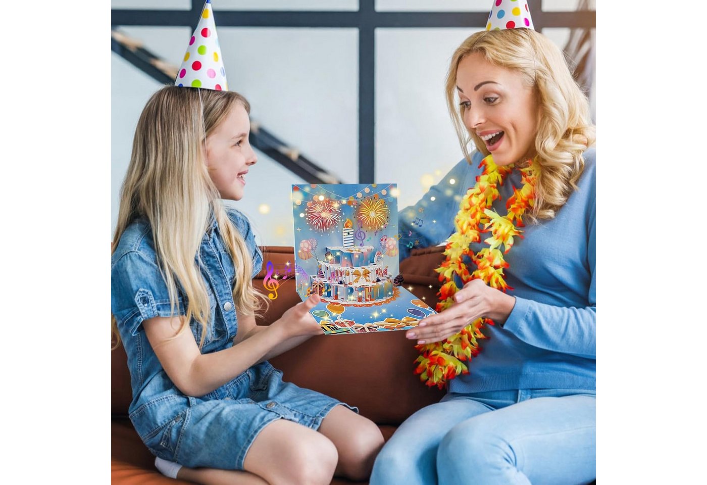 Thumbnail - RWEUOQ Grußkarten Geburtstagskarte 3D-Pop-Up-Feuerwerk Kuchen variable Lichter und Musik, Geburtstagsgeschenke für Fraue...