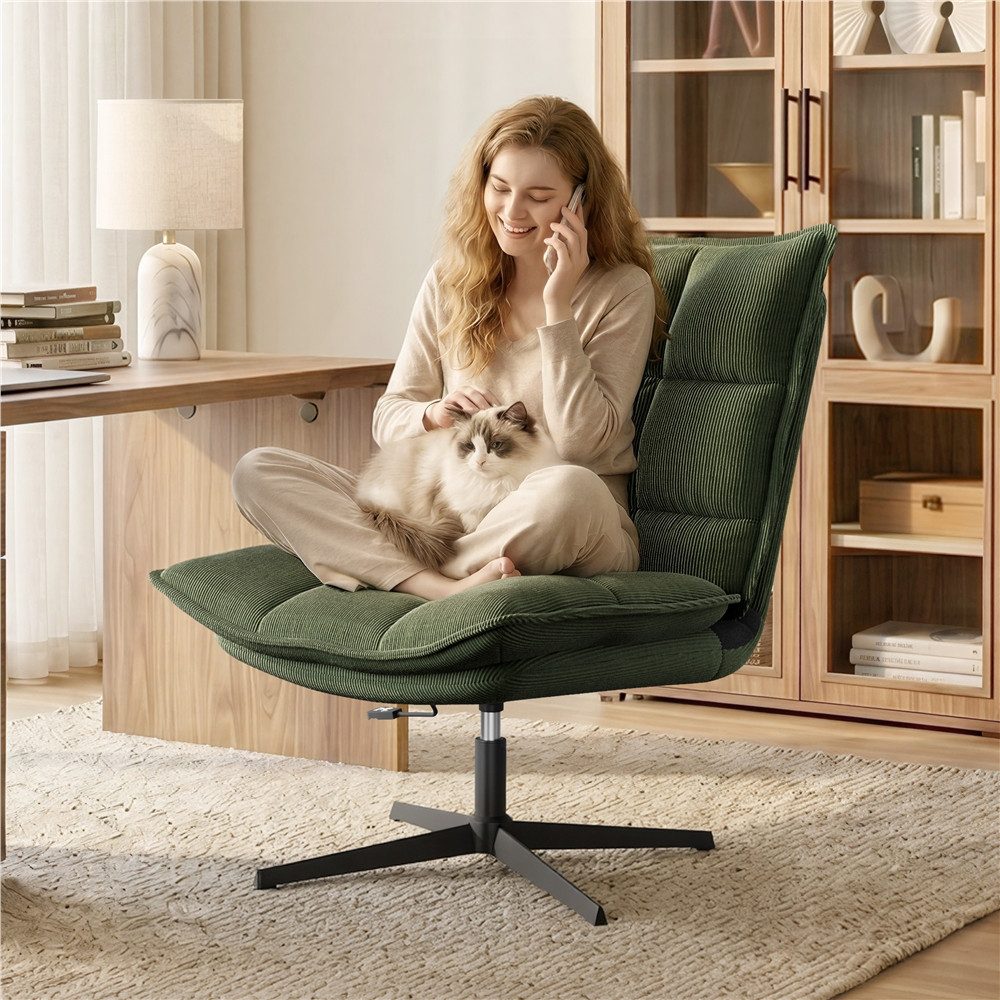 Yaheetech Drehstuhl mit 4-fach verstellbarer Rückenlehne & 70 cm breiter Sitzfläche, Polstersessel Loungesessel, ohne Armlehne, Sitzhöhe verstellbar