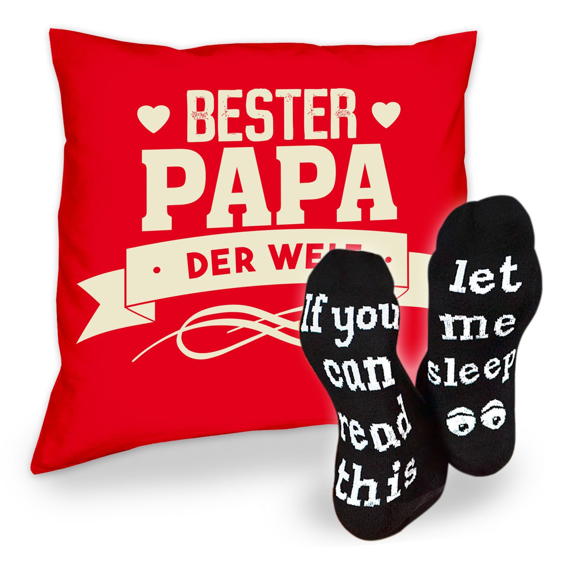 Soreso® Dekokissen Kissen Bester Papa der Welt & Sprüche Socken Sleep, Geschenk Geburtstagsgeschenk rot