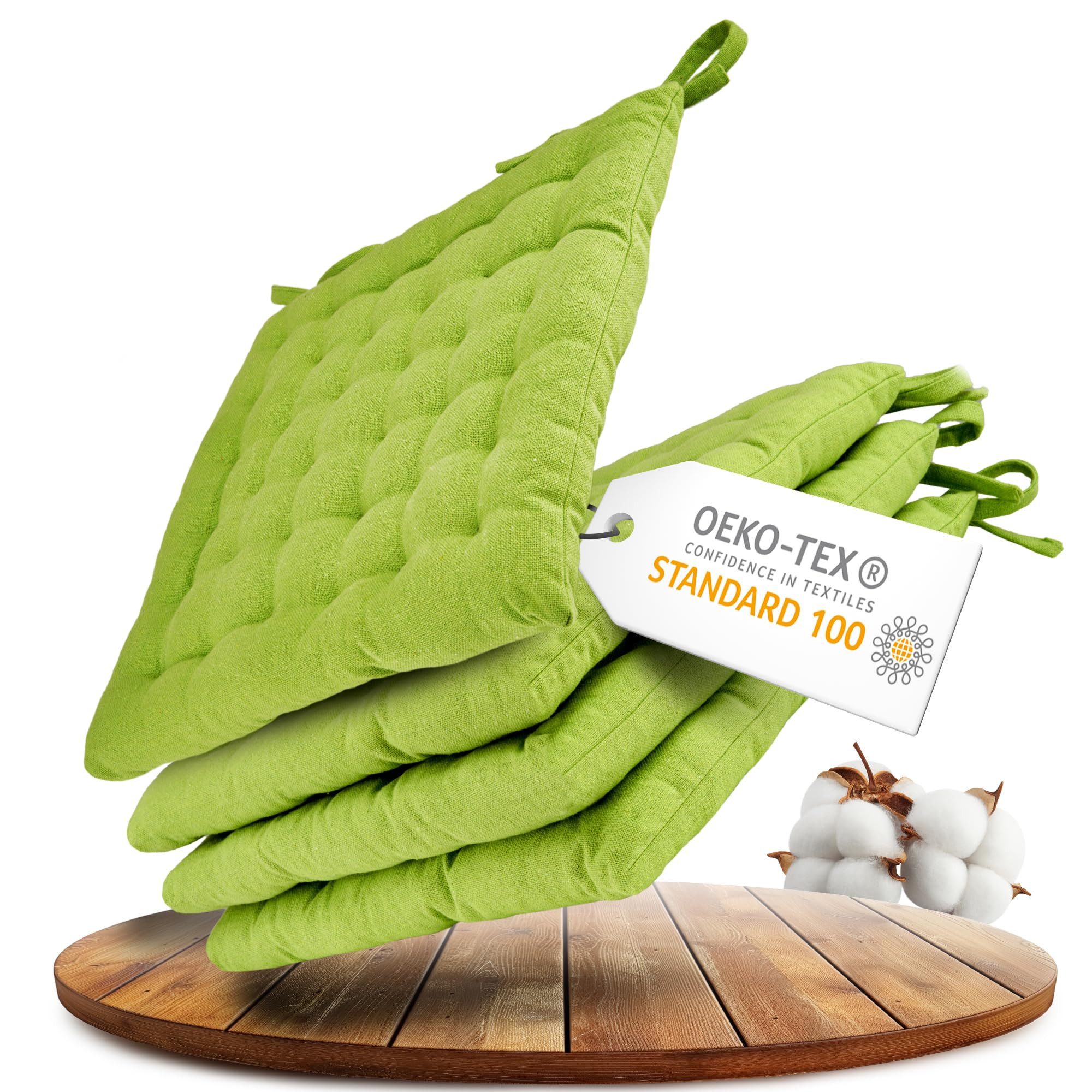 Gräfenstayn Подушка для стула 4er-Set in 40x40cm und 5cm dicker Polsterung aus 100% Baumwolle, robustes Подушки für Indoor & Outdoor, mit Haltebändern