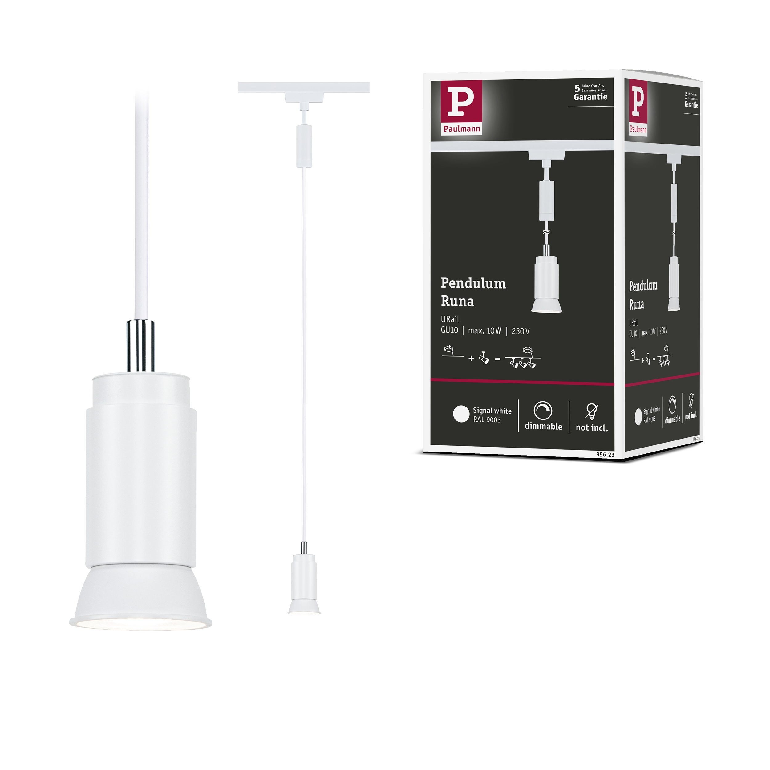 Paulmann Schienensystem-Leuchten URail Pendel Runa GU10 max. 10W dimmbar 230V Signalweiß