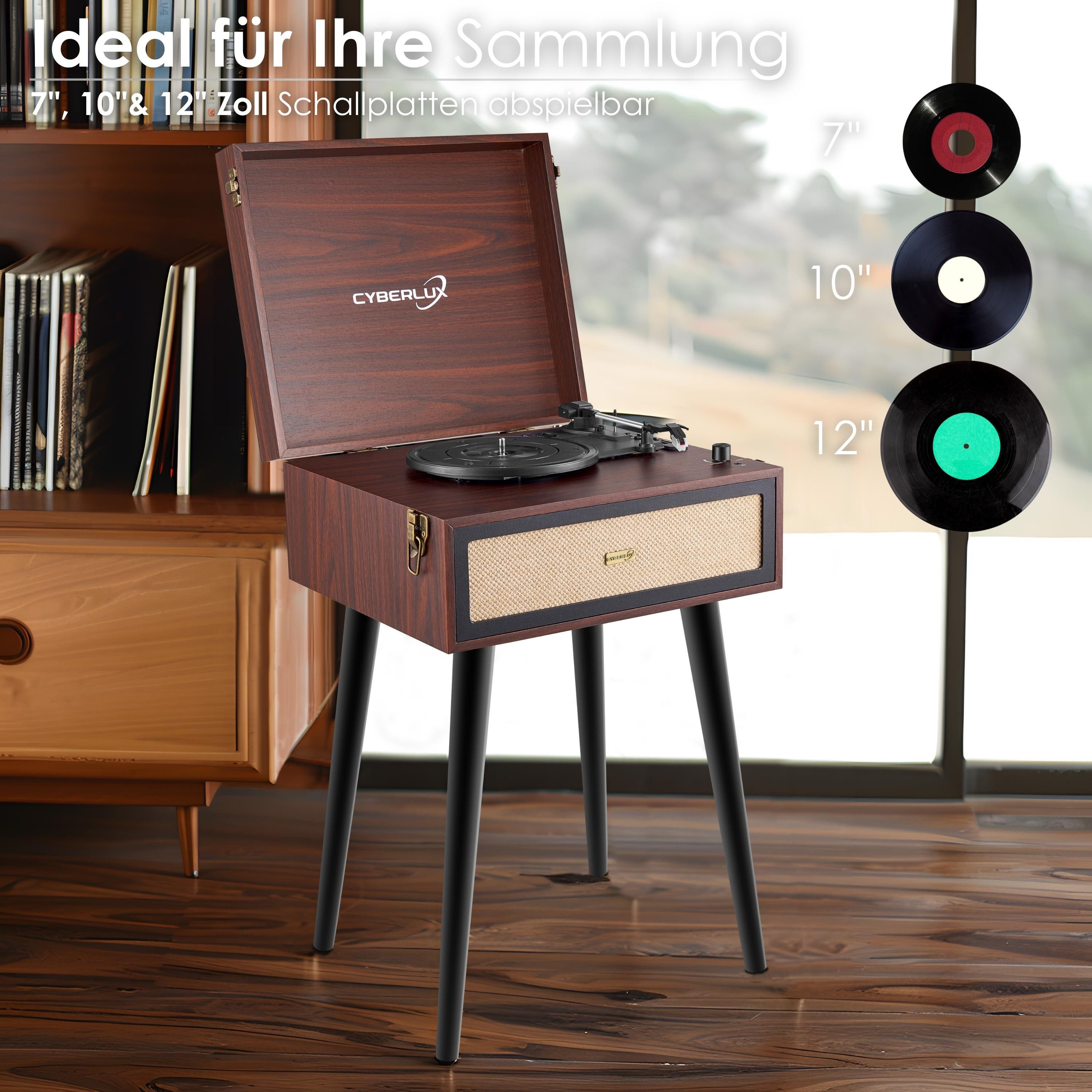 Cyberlux CL-3081 Radioplattenspieler (Riemenantrieb, Bluetooth, Retro Style,FM-Radio,Aux-In, USB/SD Karten Eingang,Bluetooth,DC-Motor)