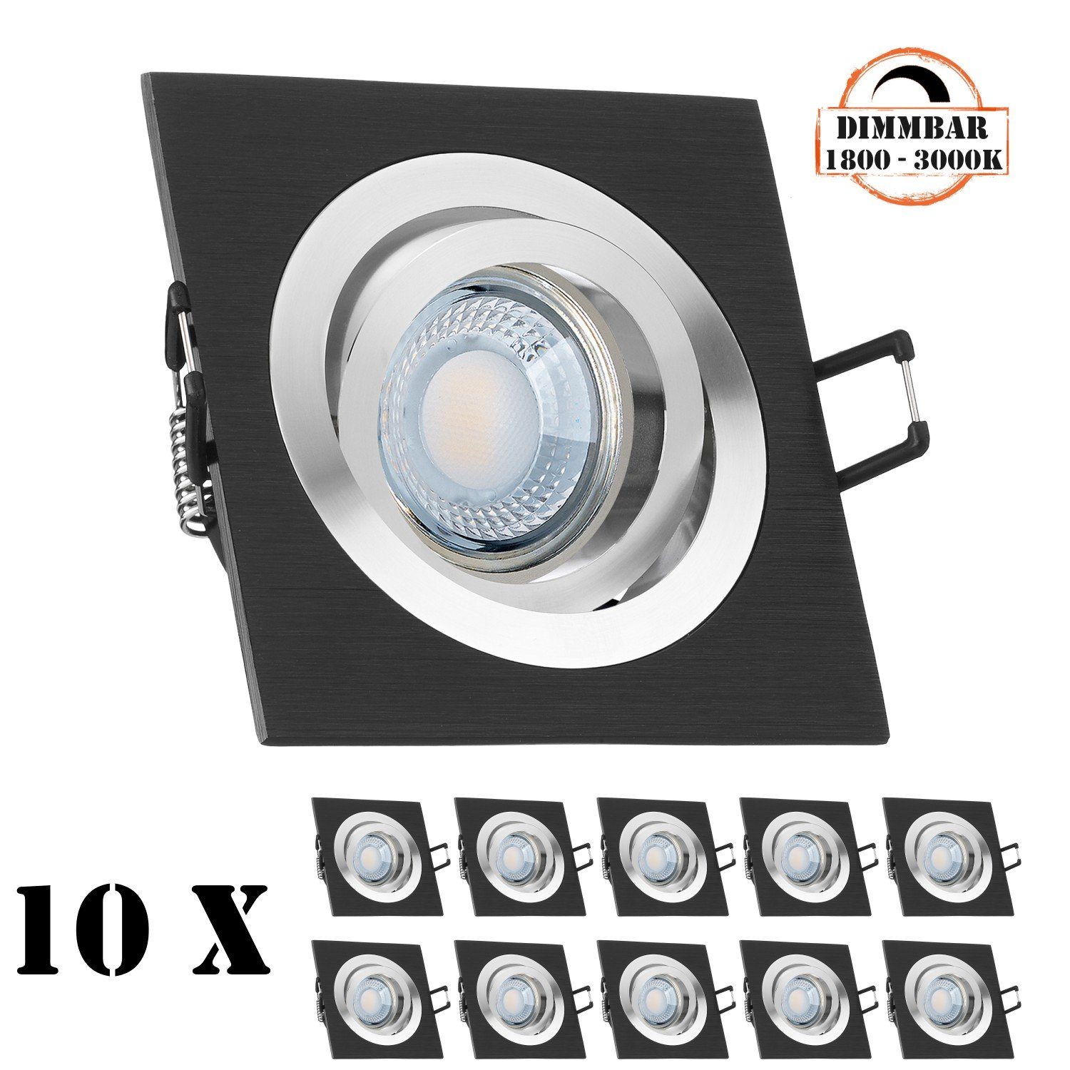 LEDANDO LED Einbaustrahler 10er LED mit LED von flach 5W schwarz LEDA Einbaustrahler extra in Set