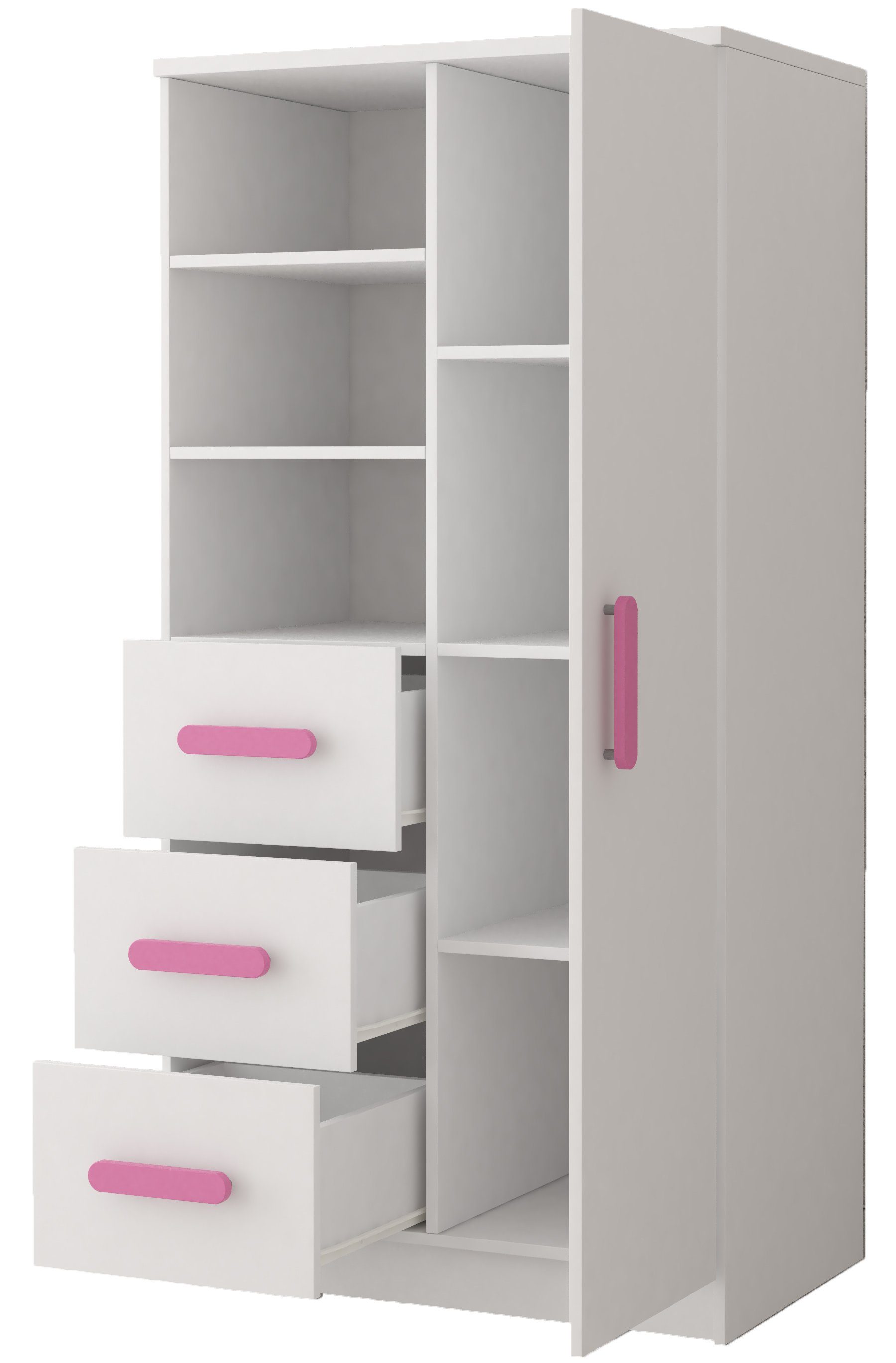 Polini Home Raumteilerregal Schrankregal 80 x 160 x 40 cm Weiß mit rosa Griffen Colour
