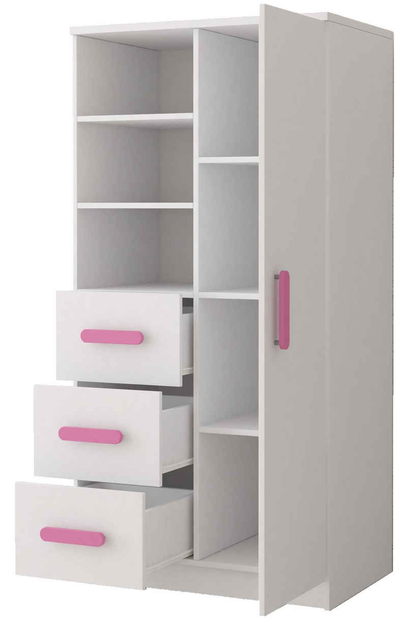 Polini Home Raumteilerregal Schrankregal 80 x 160 x 40 cm Weiß mit rosa Griffen Colour