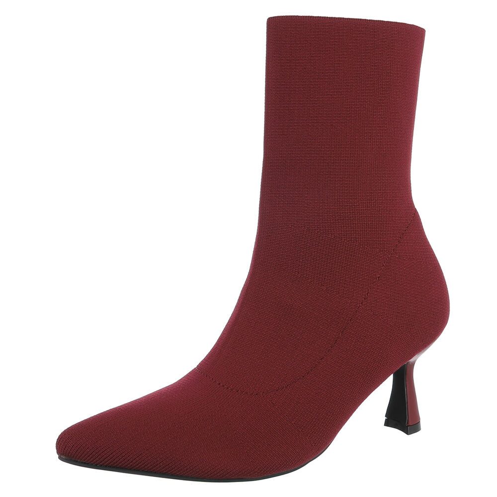Ital-Design Elegante Stiefelette mit elastischem Obermaterial und Absatz Stiefelette (90560551) Pfennig-/Stilettoabsatz Stiefeletten in Weinrot