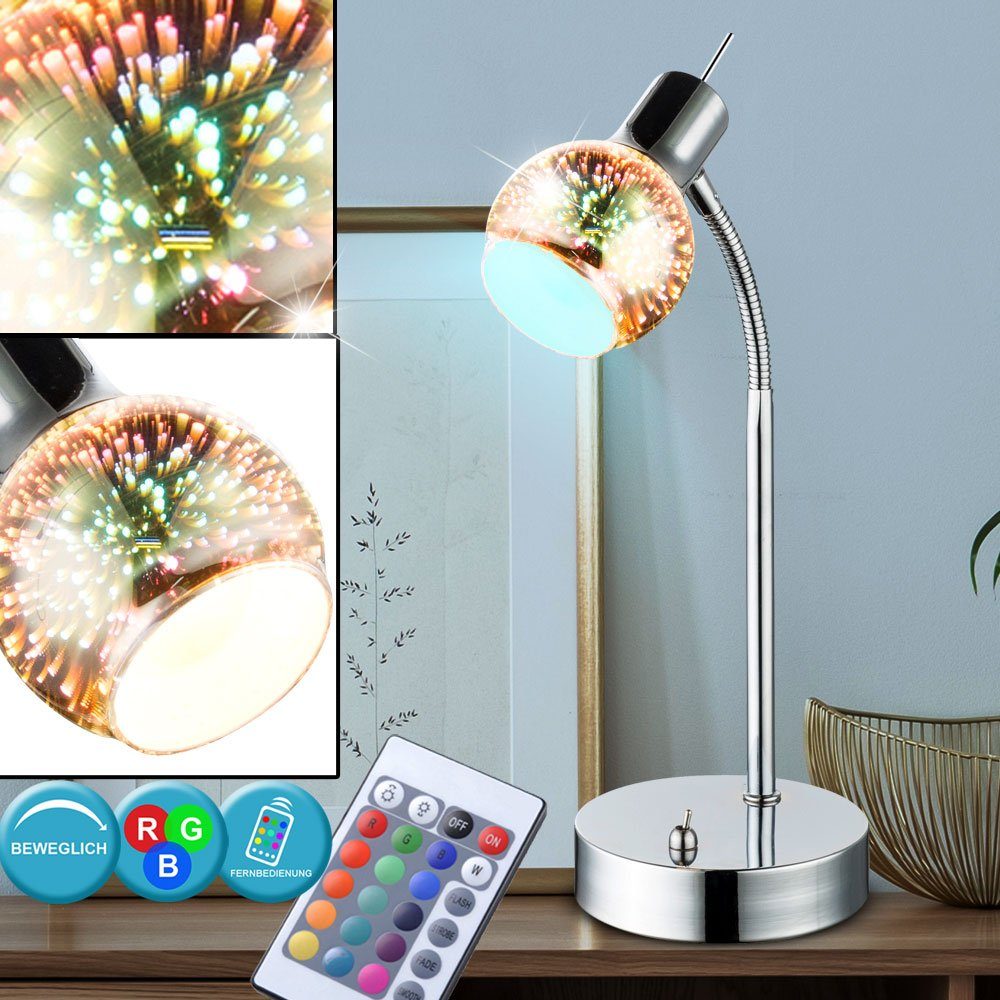 etc-shop Schreibtischlampe, Leuchtmittel inklusive, Warmweiß, Farbwechsel, Tisch Lampe Glas Kugel Dimmer Fernbedienung 3D Effekt Strahler im Set
