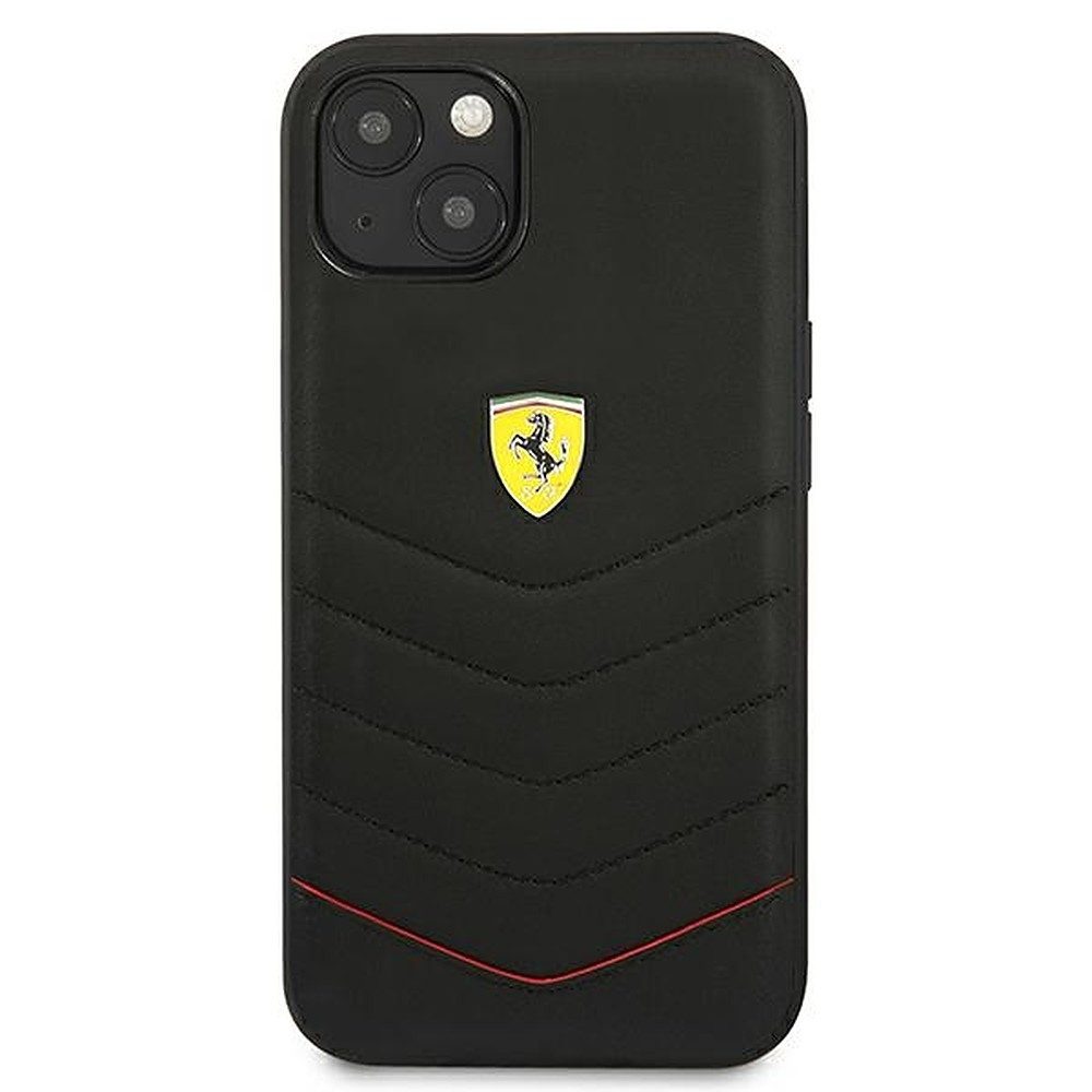 Ferrari Handyhülle Steppleder Cover Schutzhülle, Echtleder, Steppung, Kabelloses Laden, Metall-Logo
