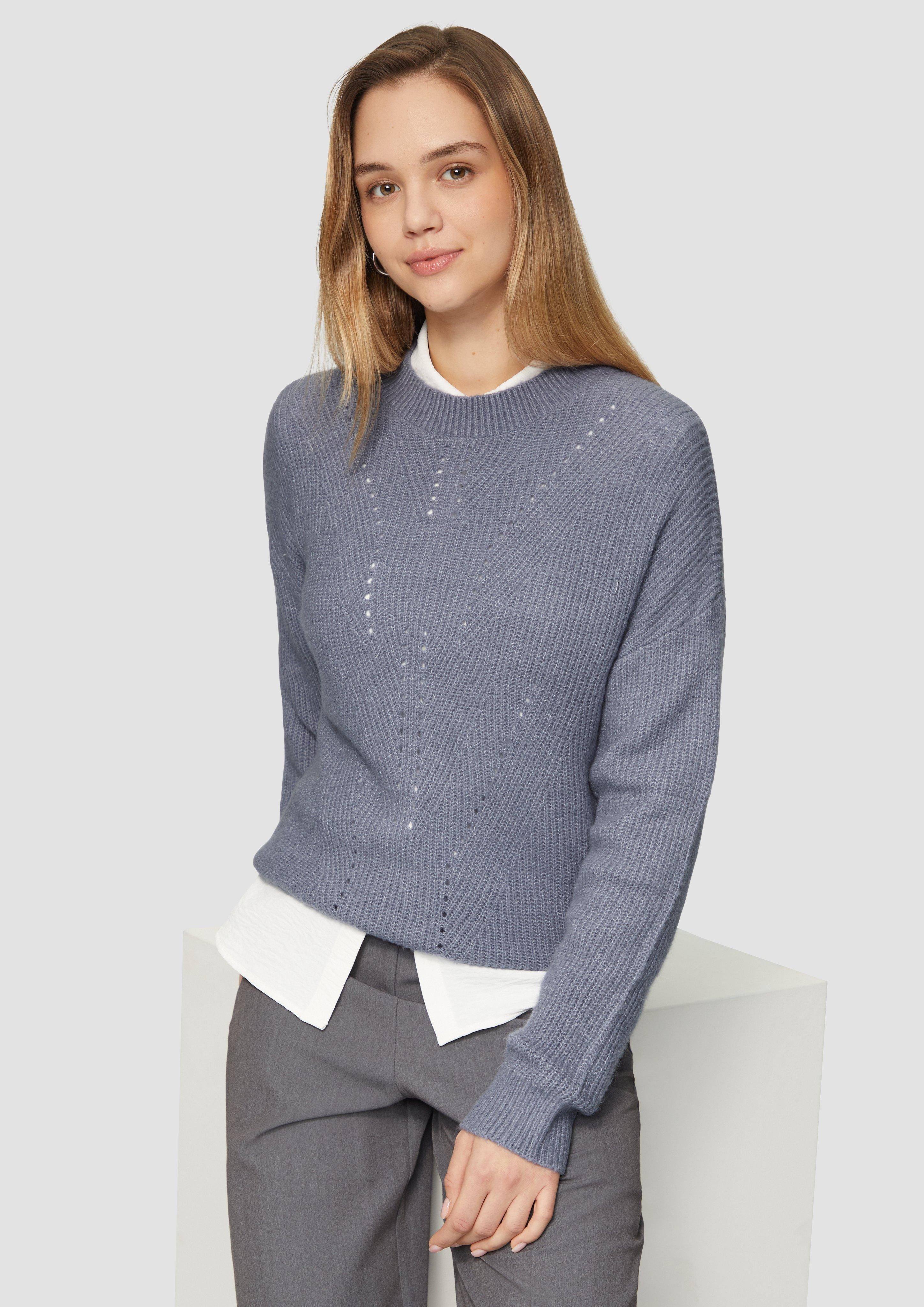 QS Strickpullover Flauschiger Strickpullover mit Ajourmuster günstig online kaufen